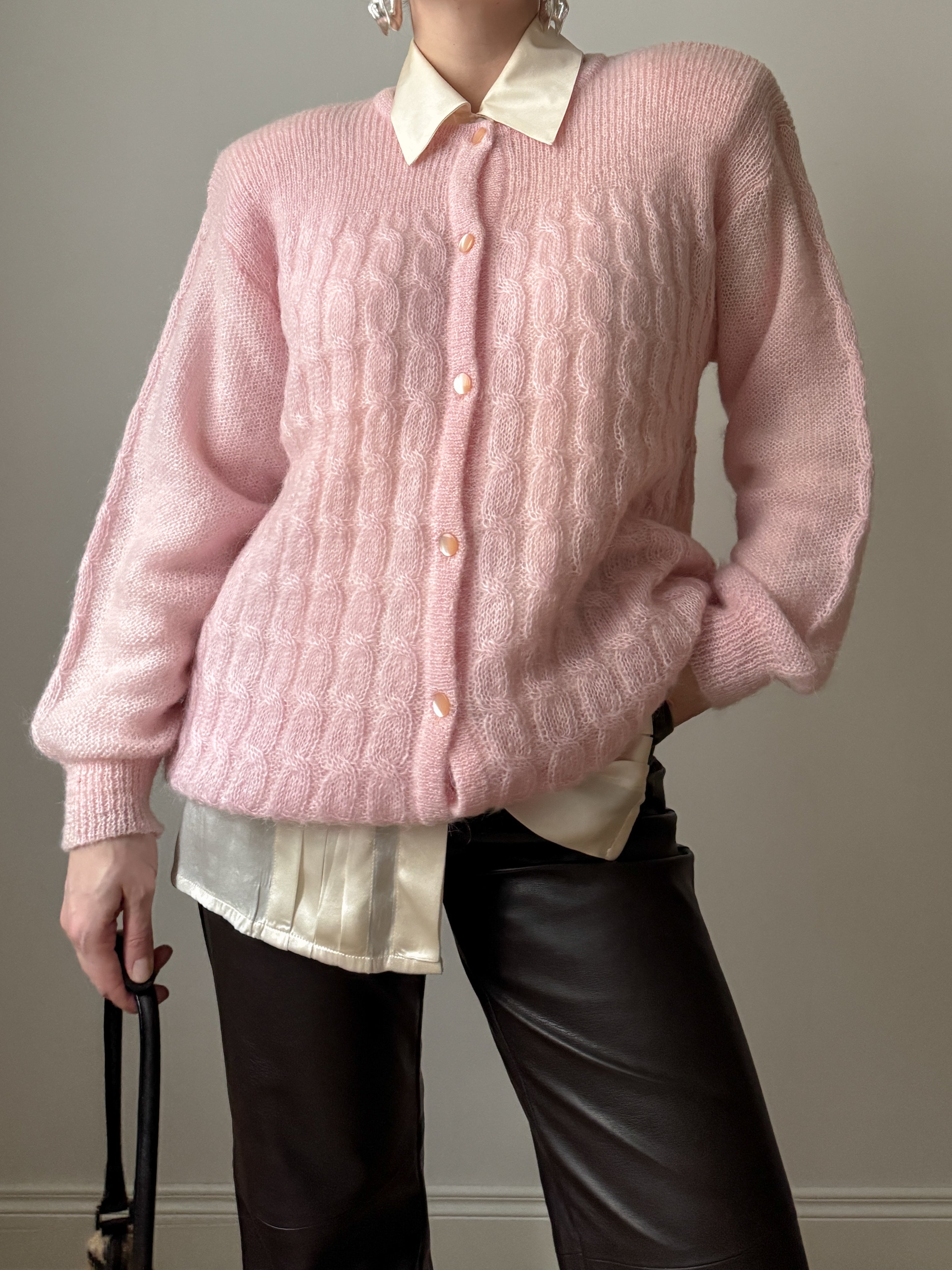 Wool and mohair pink cardigan