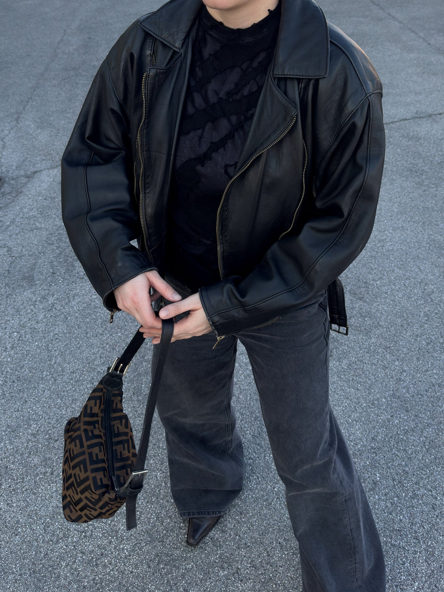 Genuin leather black bomber