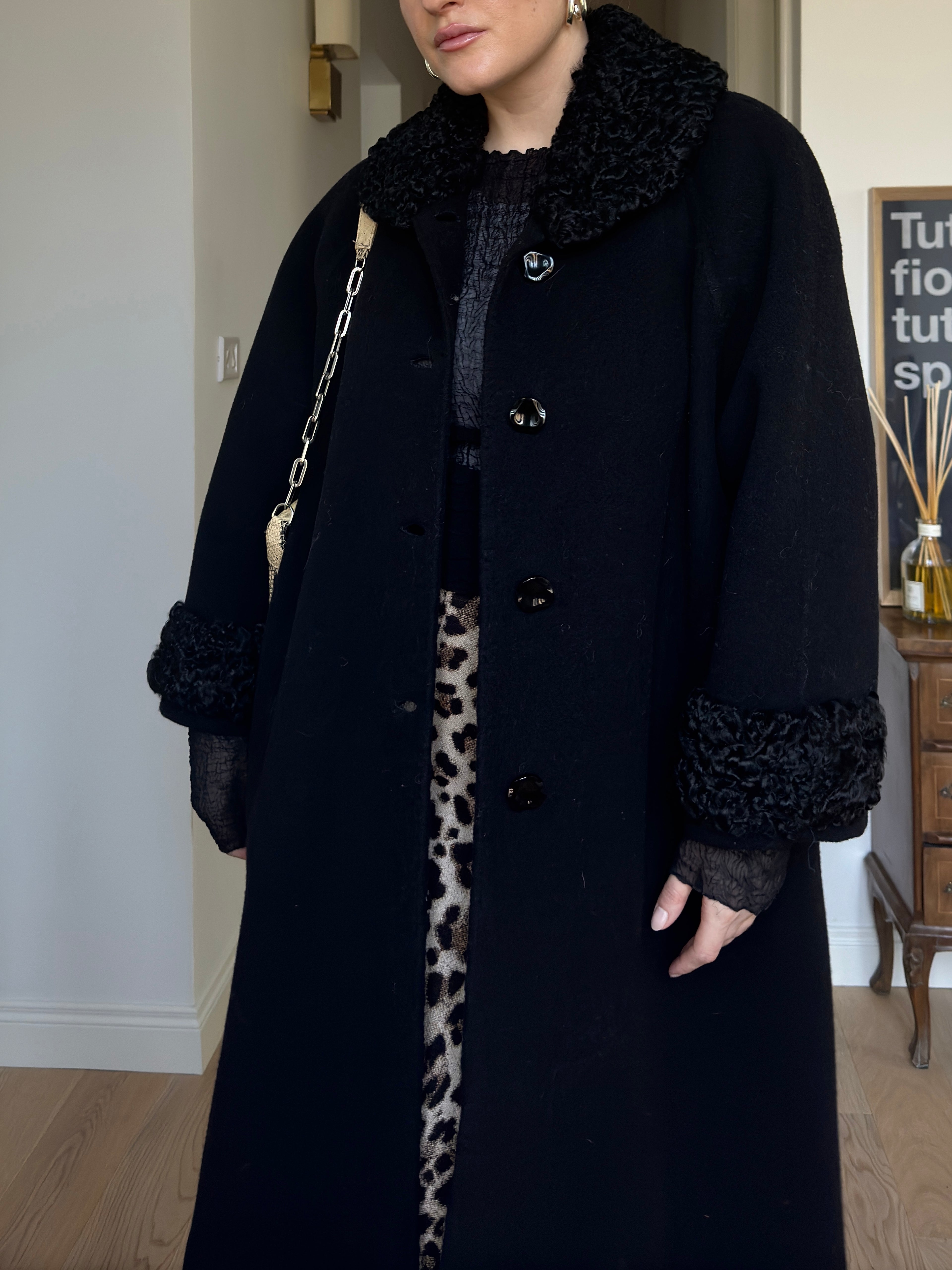 Pure wool and fur black coat