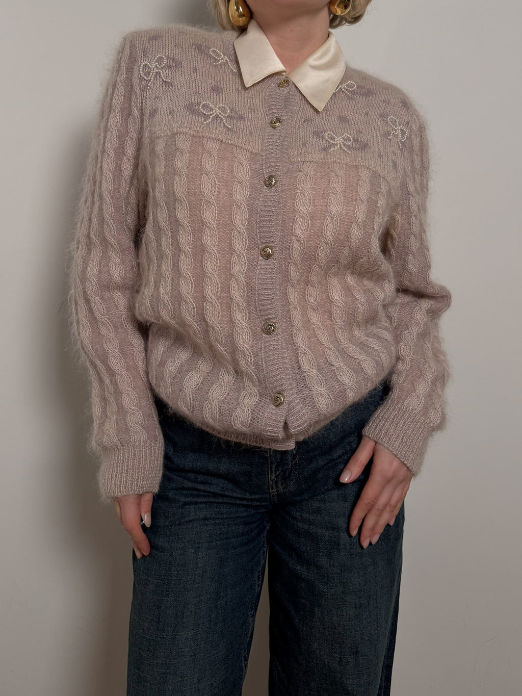 Mohair and wool pink cardigan