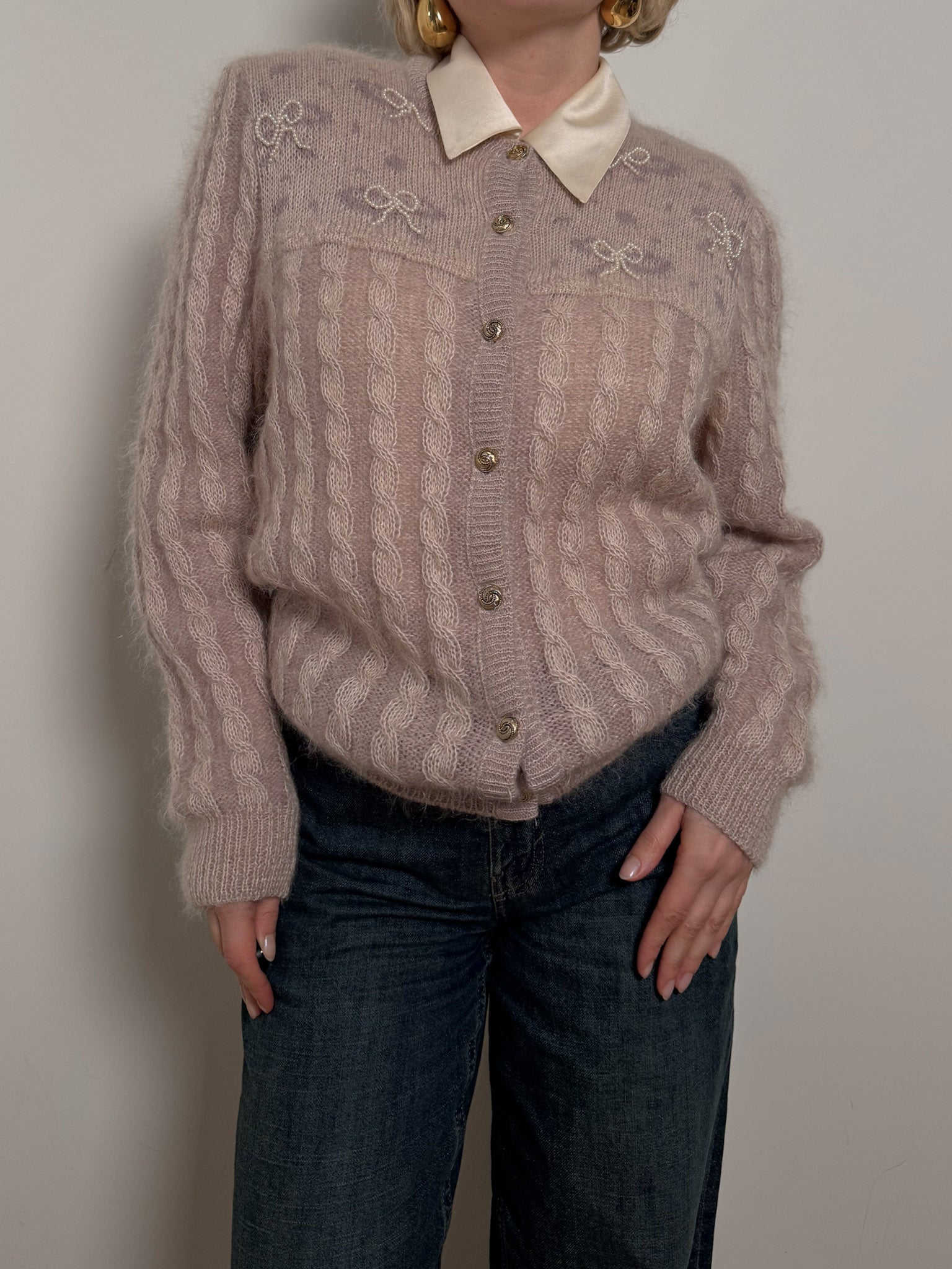 Mohair and wool pink cardigan