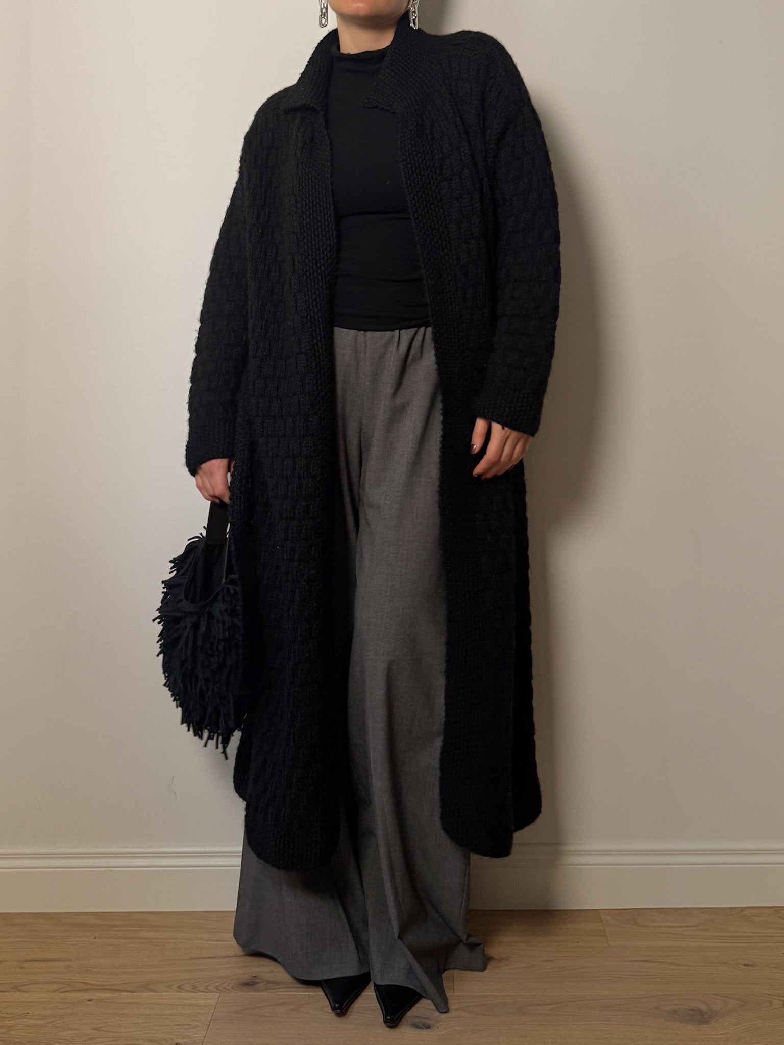 Pure wool embroidered maxi cardigan