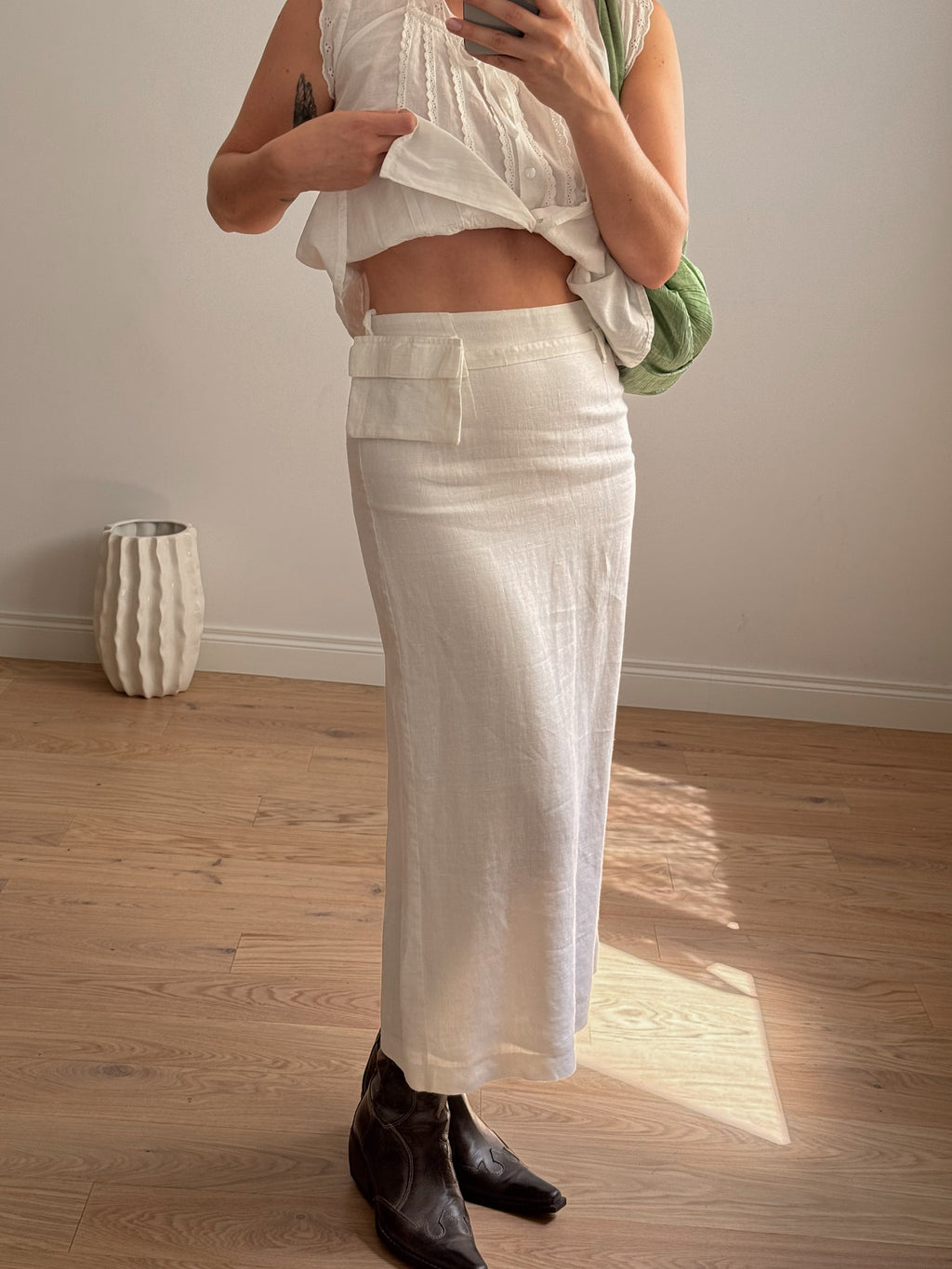Pure linen white skirt