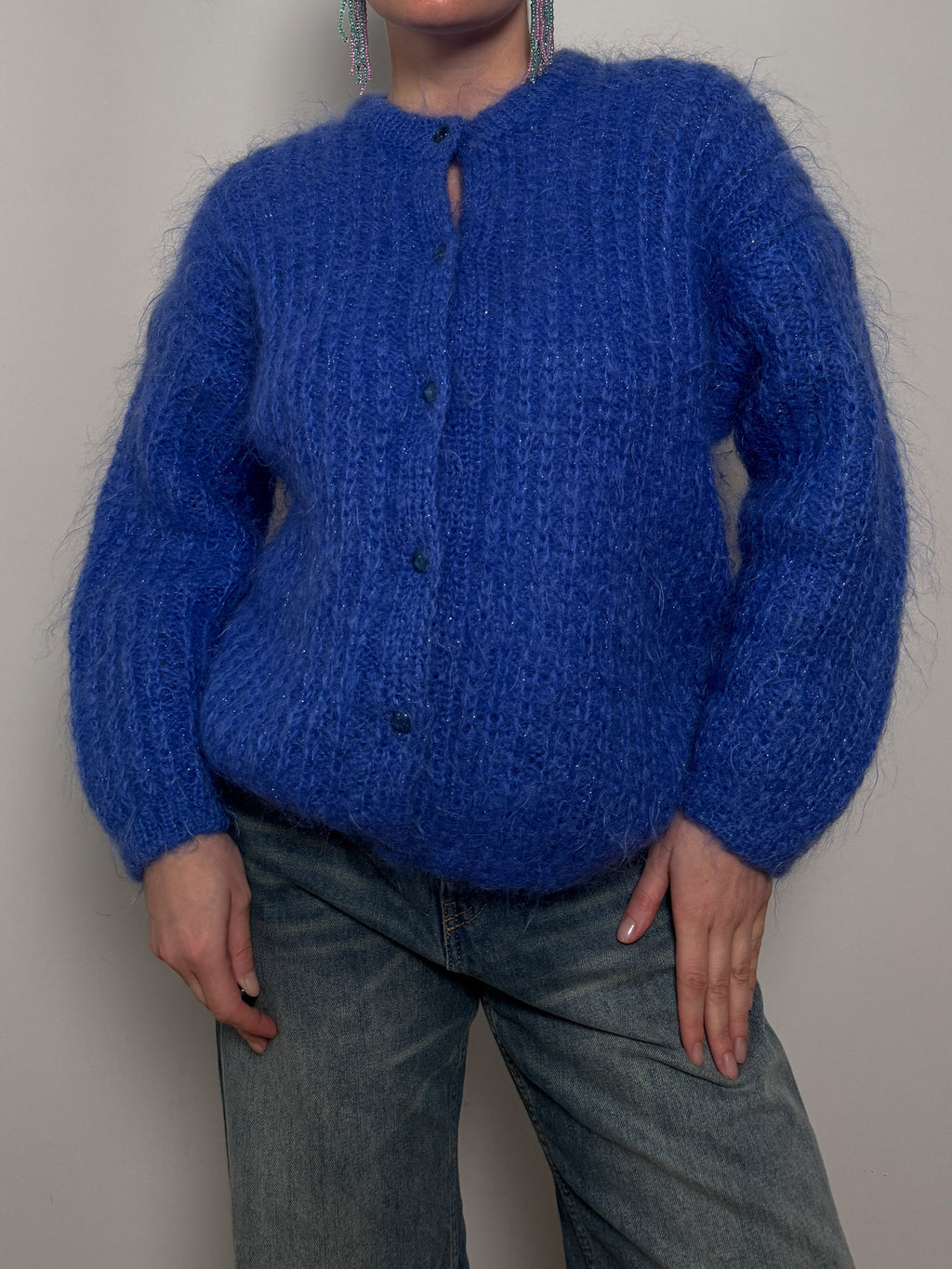 Mohair and wool blue cardigan