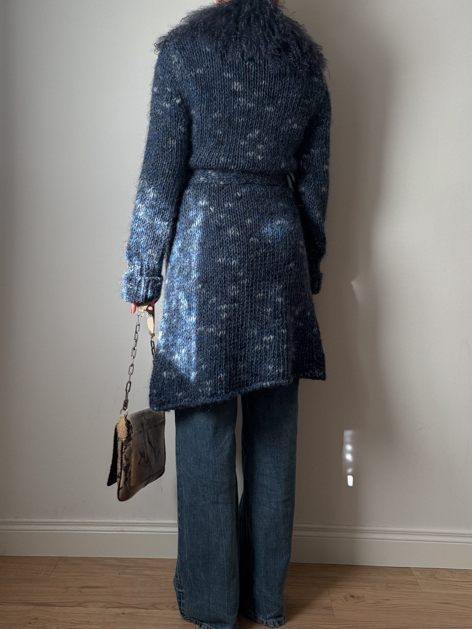 Wool, mohair and mongolian blue maxi cardigan