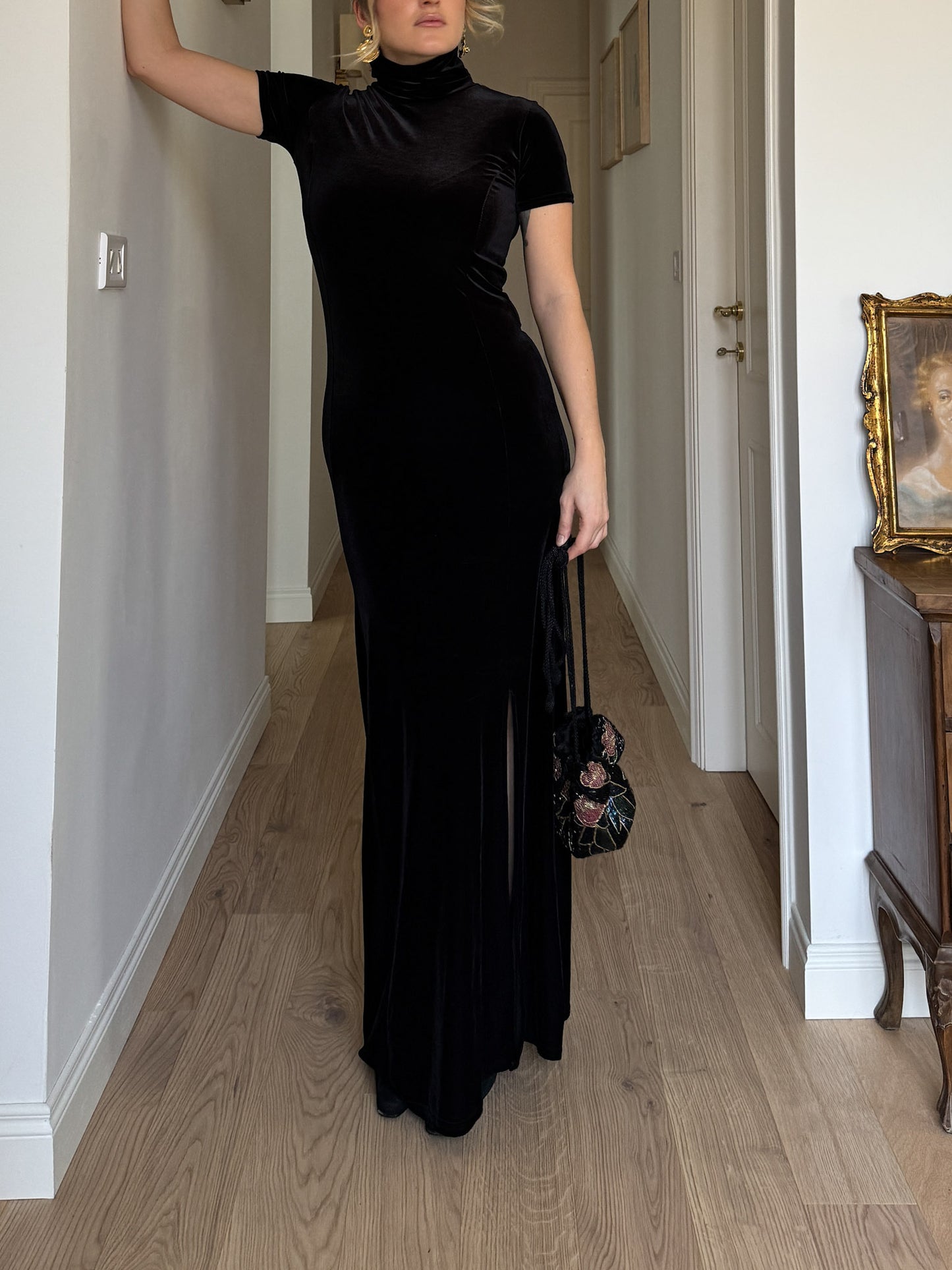 Pure velvet black long dress
