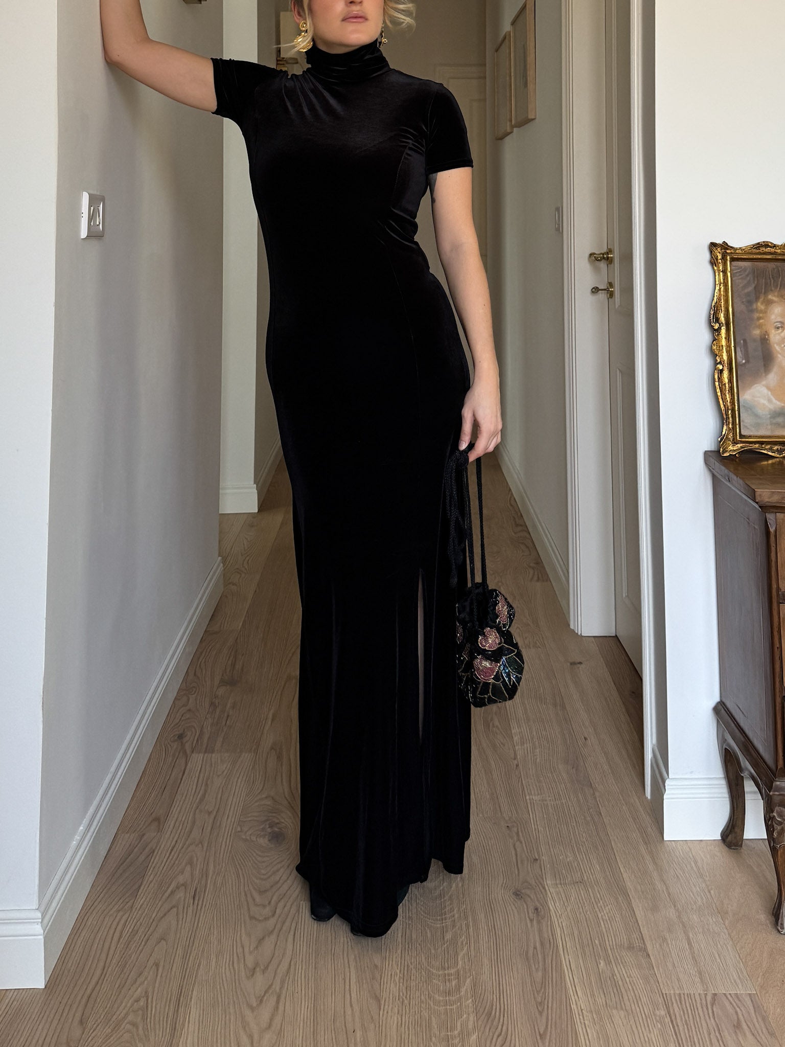 Pure velvet black long dress