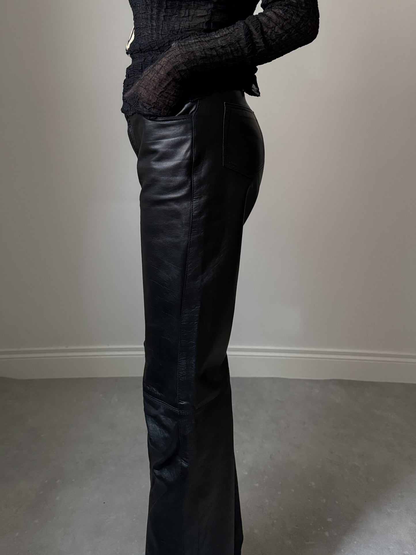 Real leather black pants