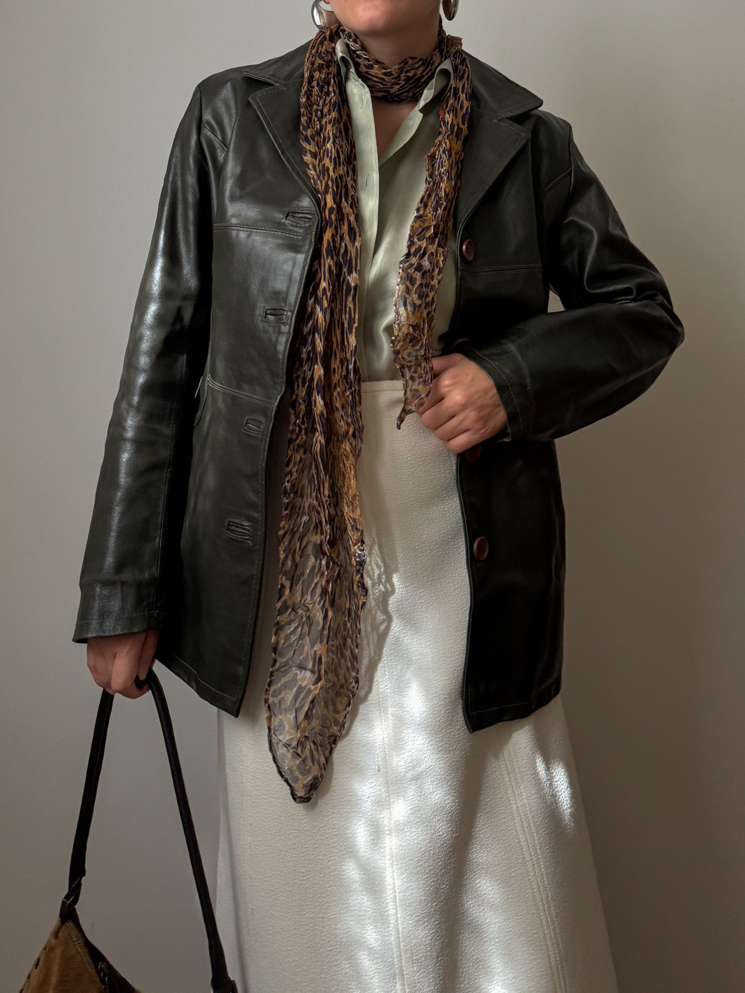 Real leather green jacket