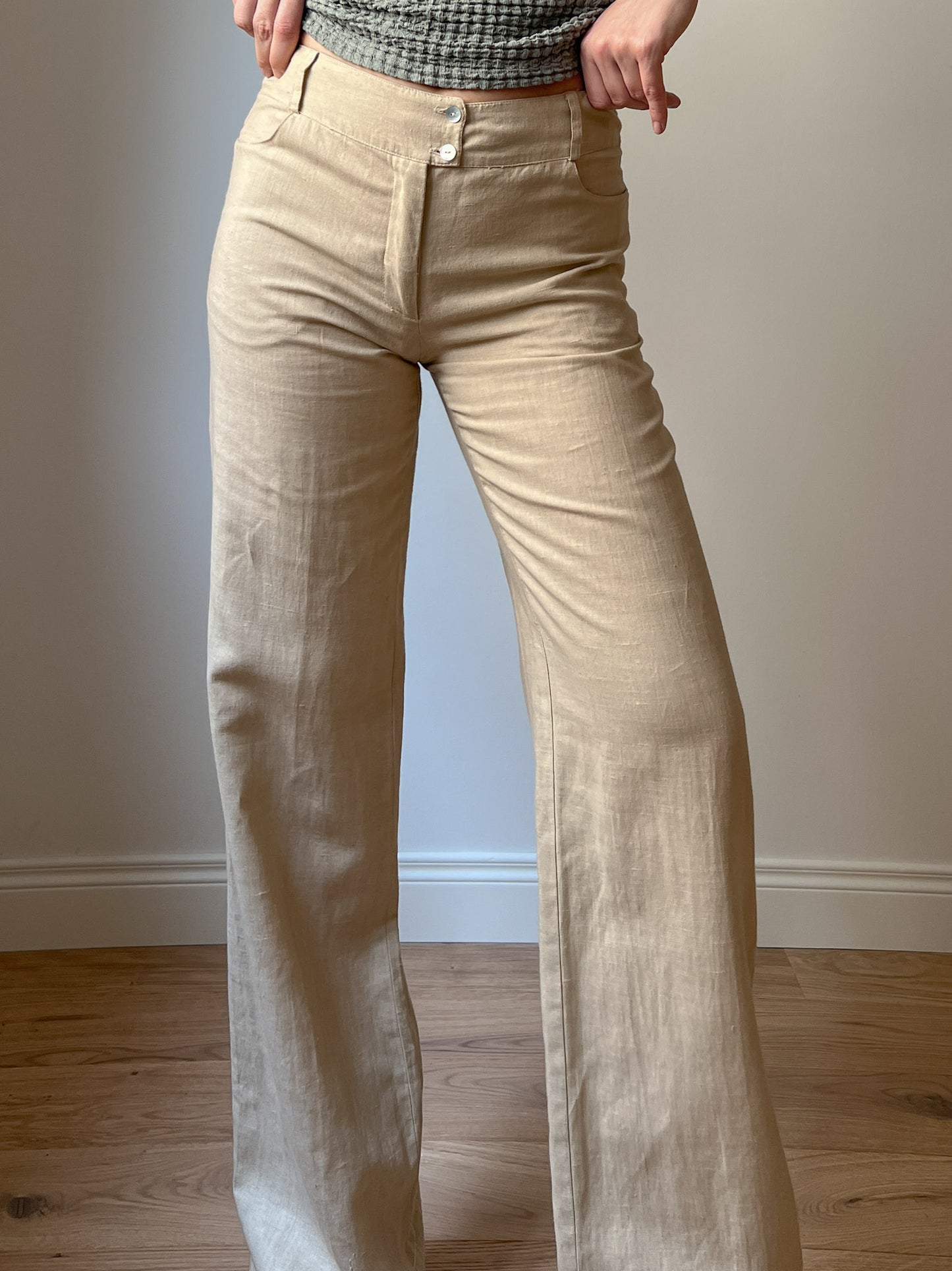 Linen and cotton beige pants