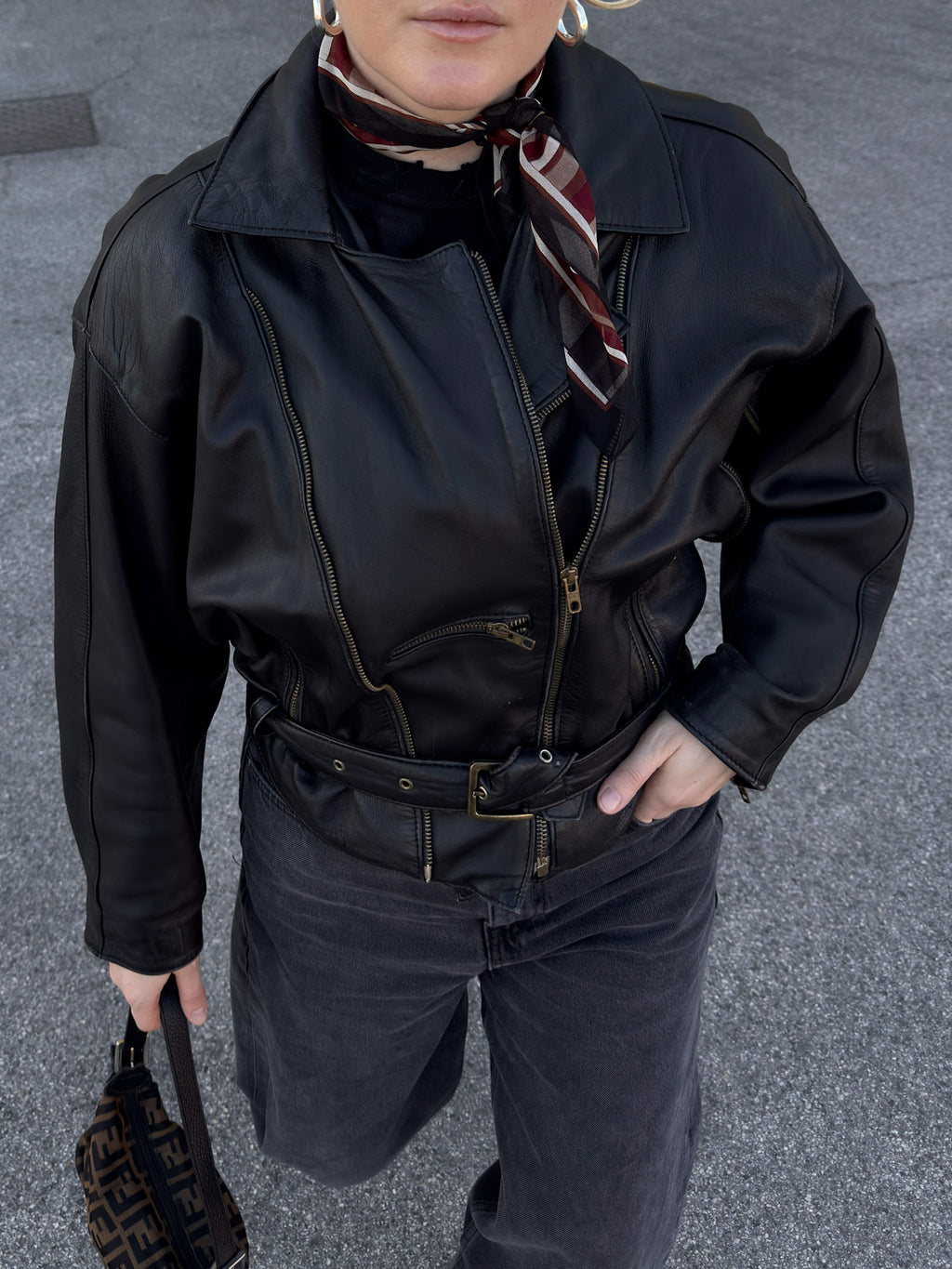 Genuin leather black bomber