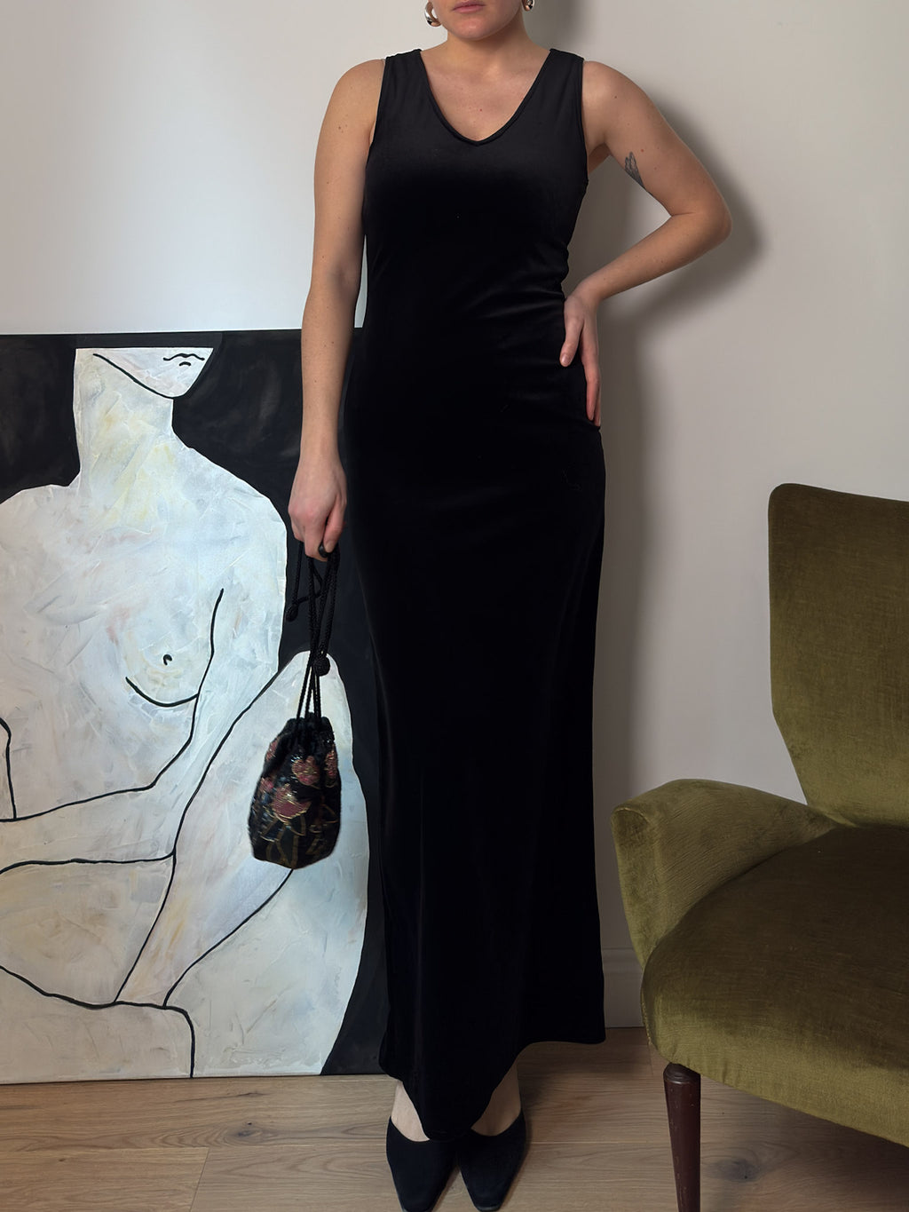 Velvet black long dress