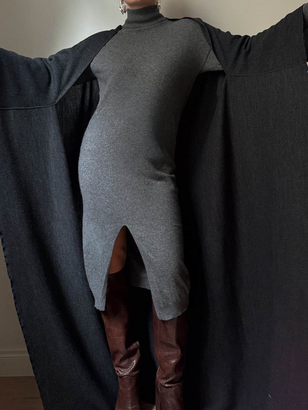 Pure wool anthracite maxi cardigan