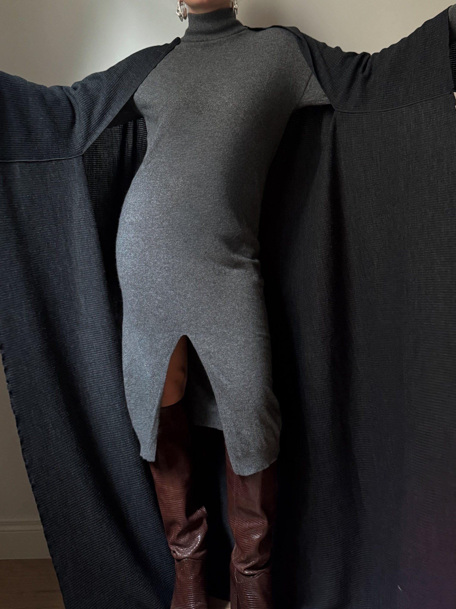 Pure wool anthracite maxi cardigan