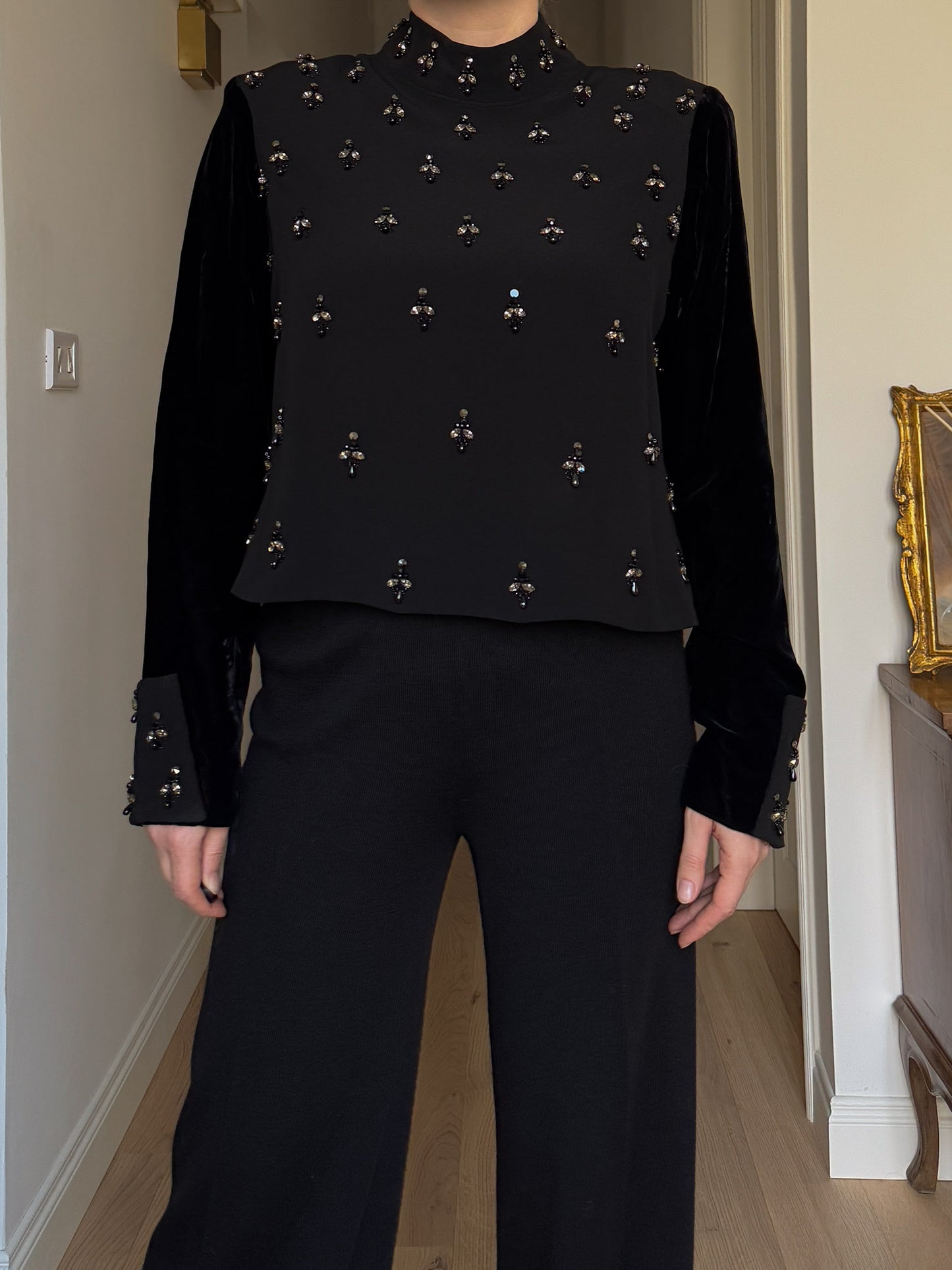 Velvet and strass black blouse