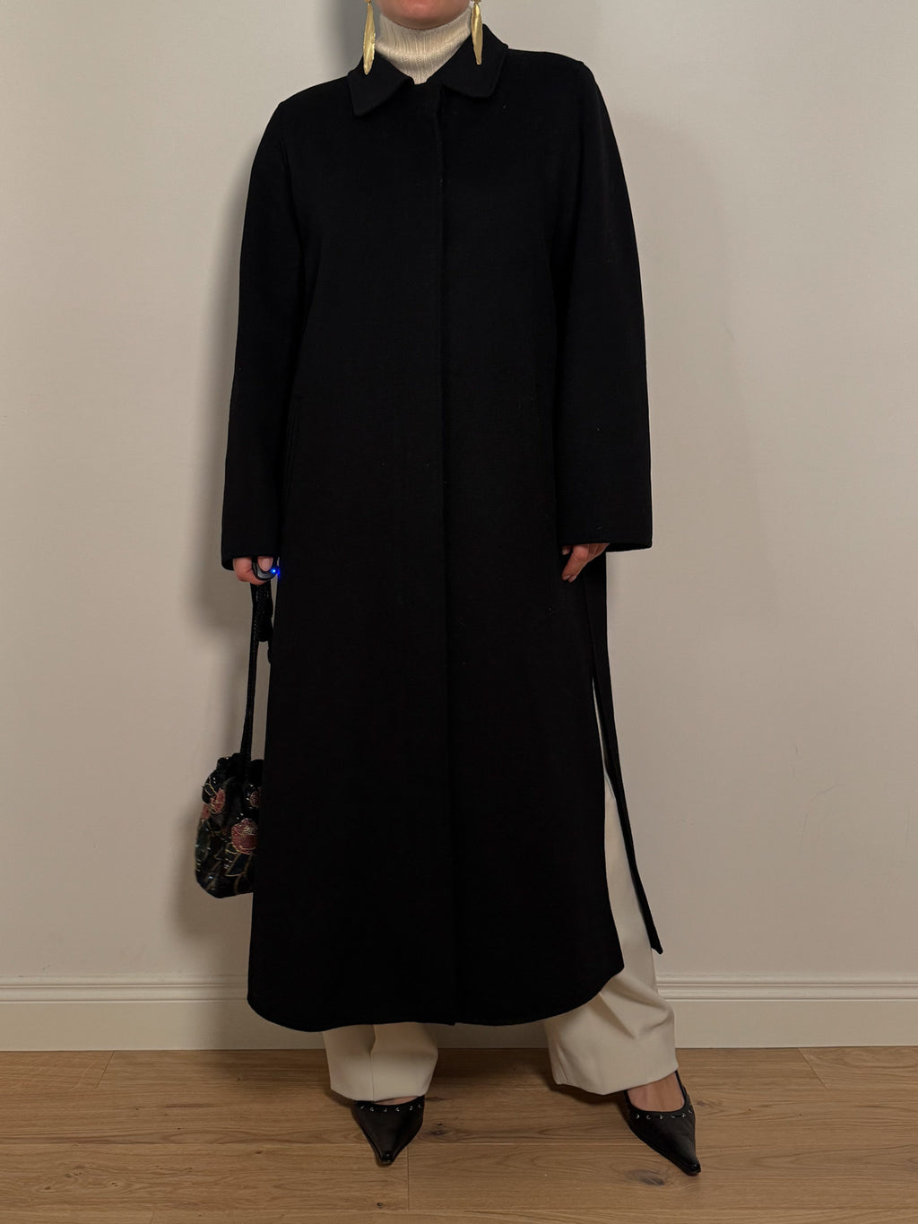 Pure wool black long coat