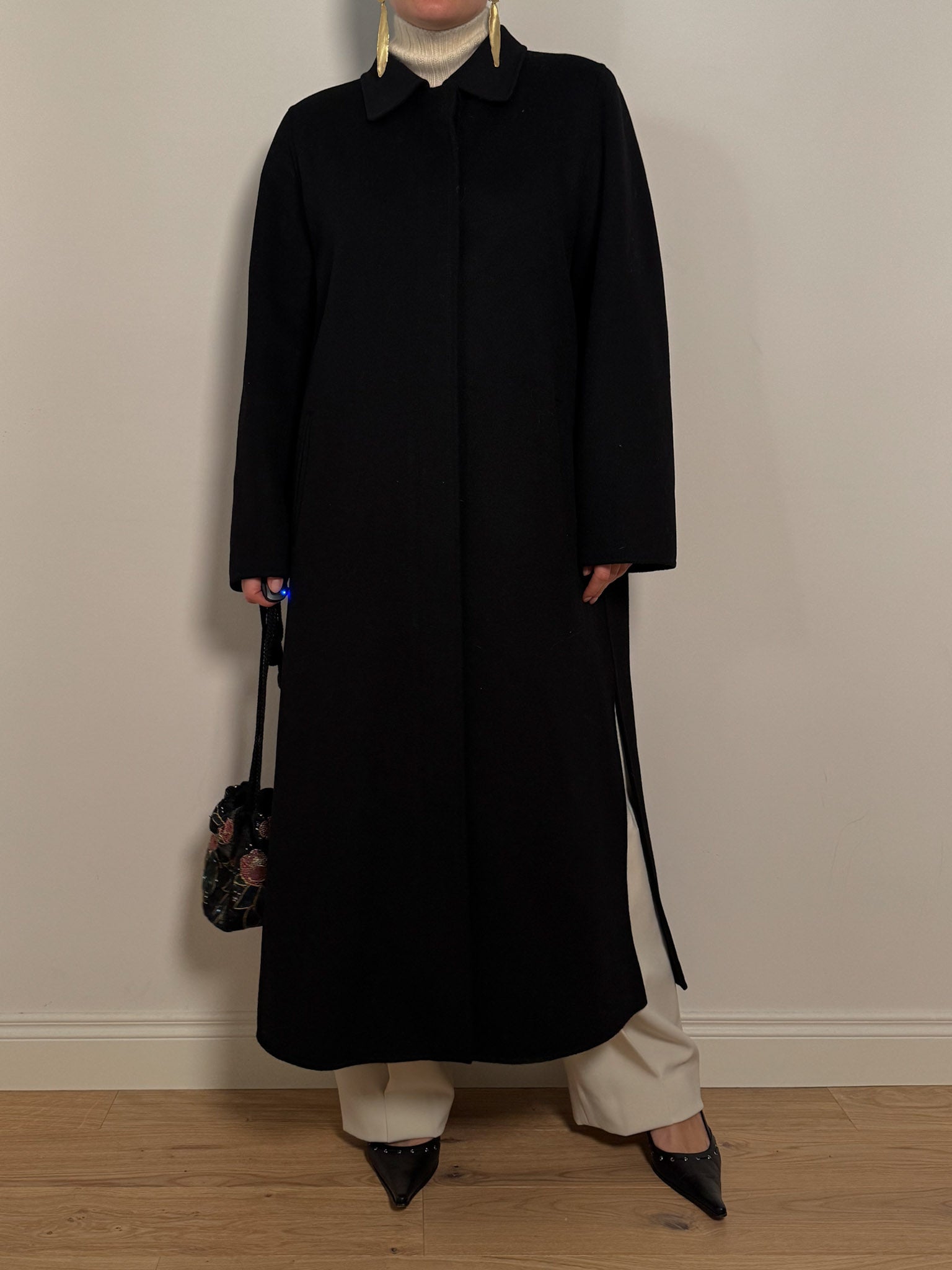 Pure wool black long coat