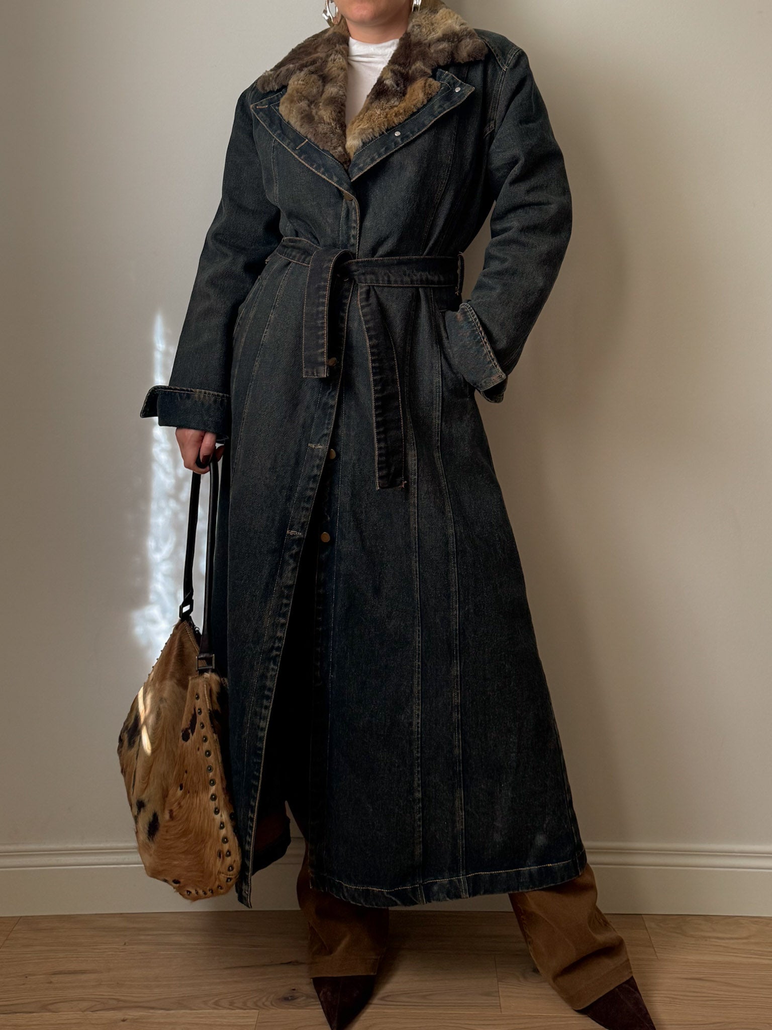 Denim and fur y2k long coat