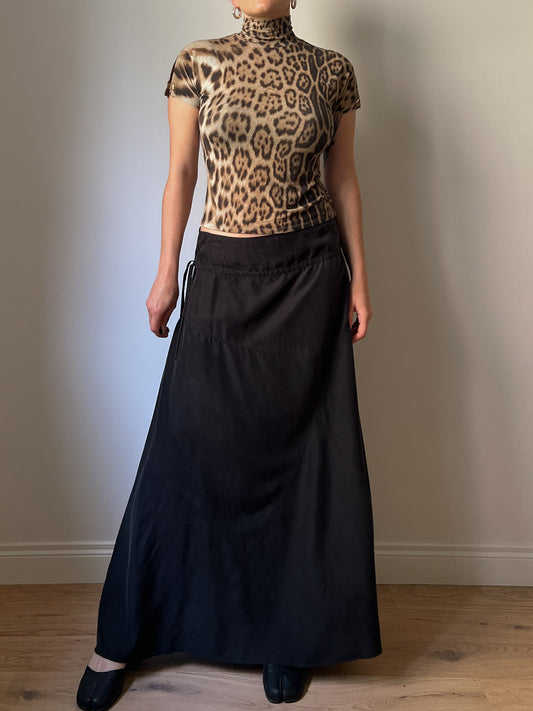 Pure silk black long skirt