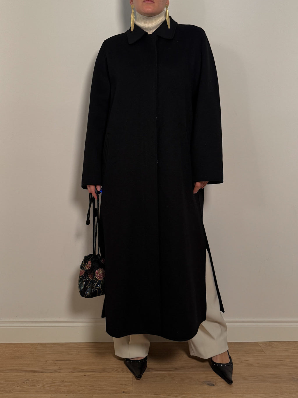Pure wool black long coat