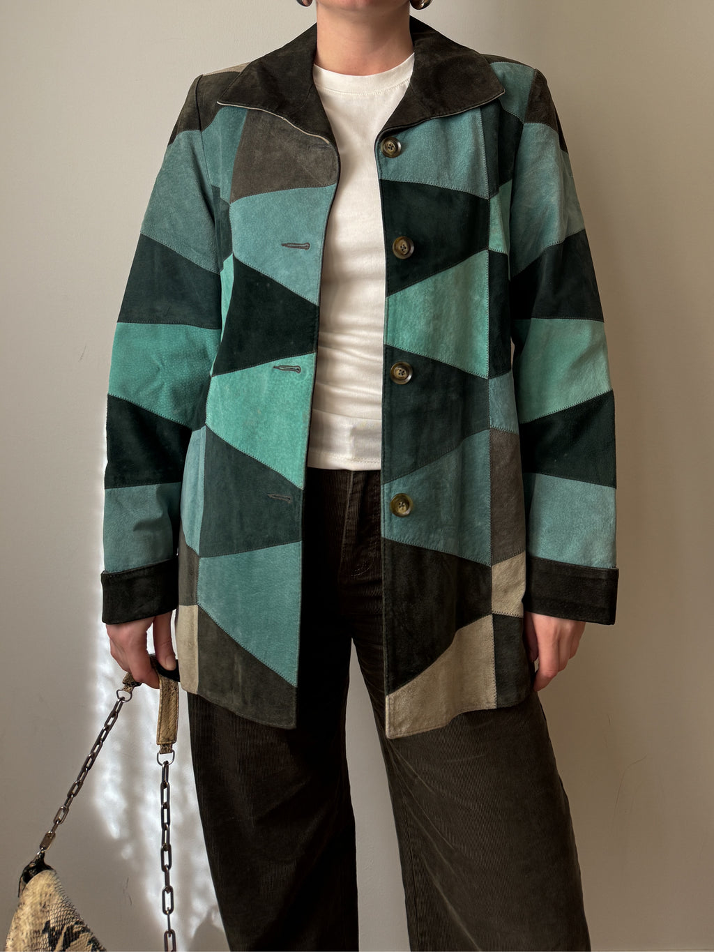 Real suede patchwork jacket