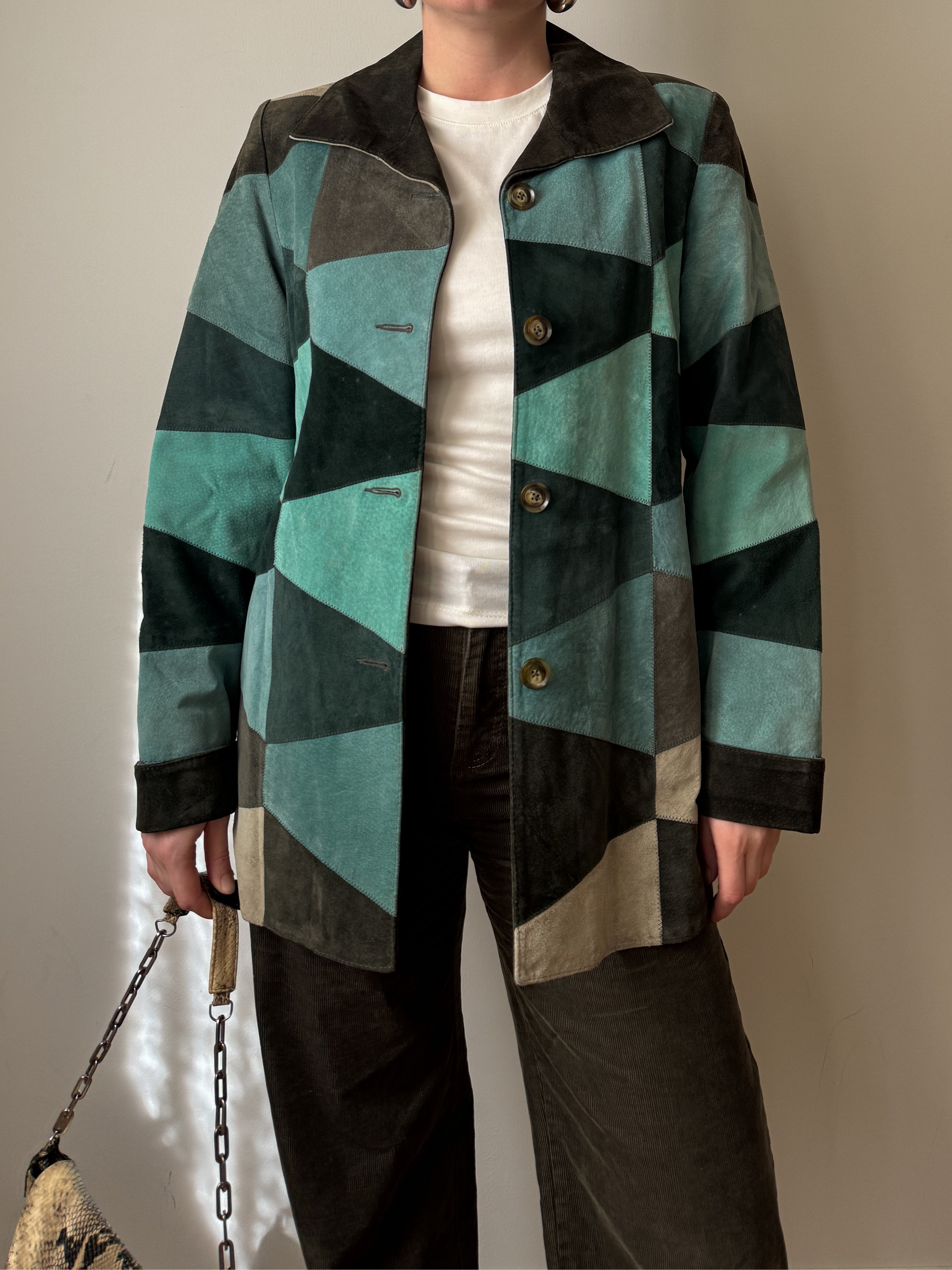 Real suede patchwork jacket