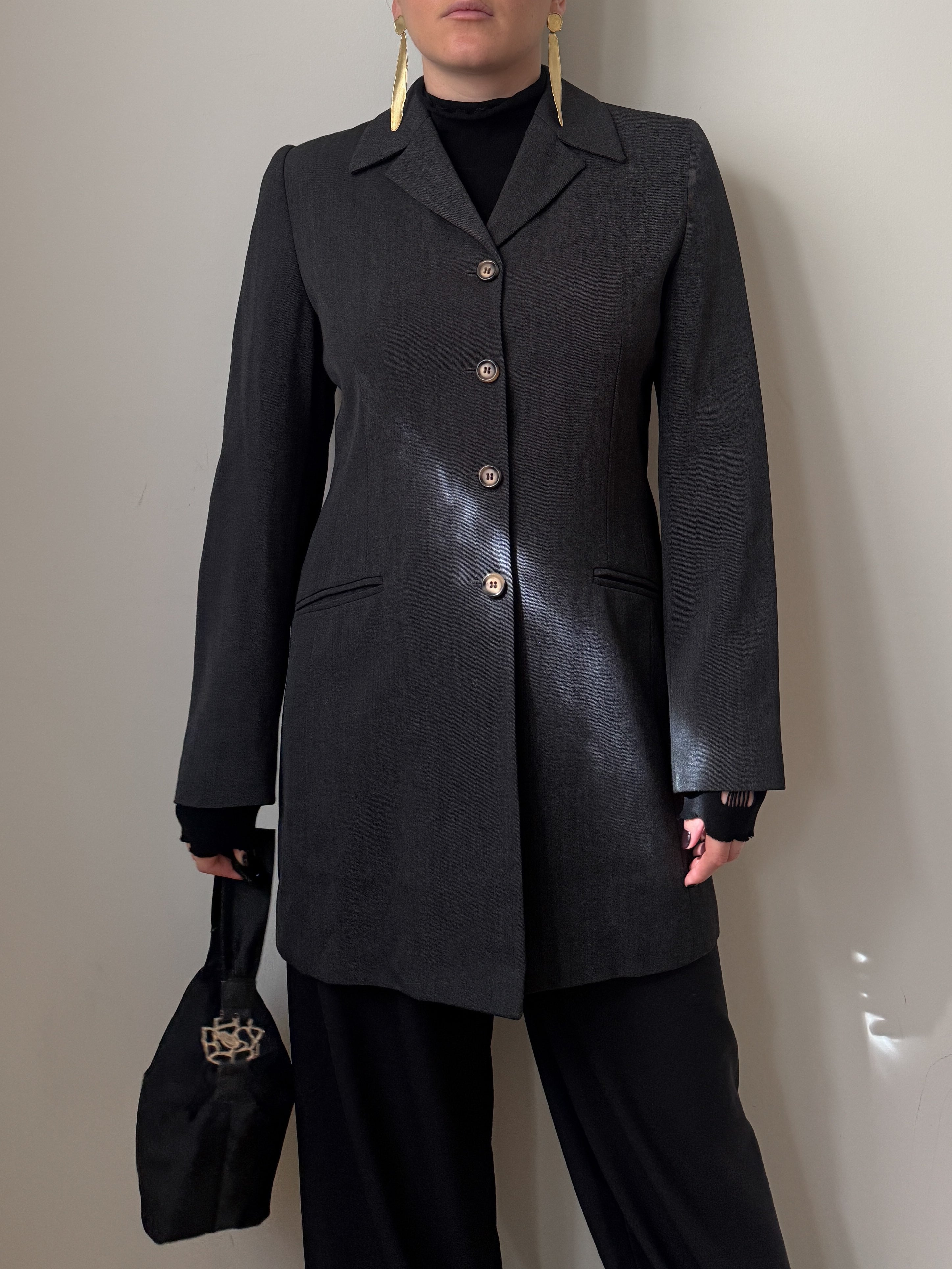 Blazer vintage antracite in lana e viscosa sagomato