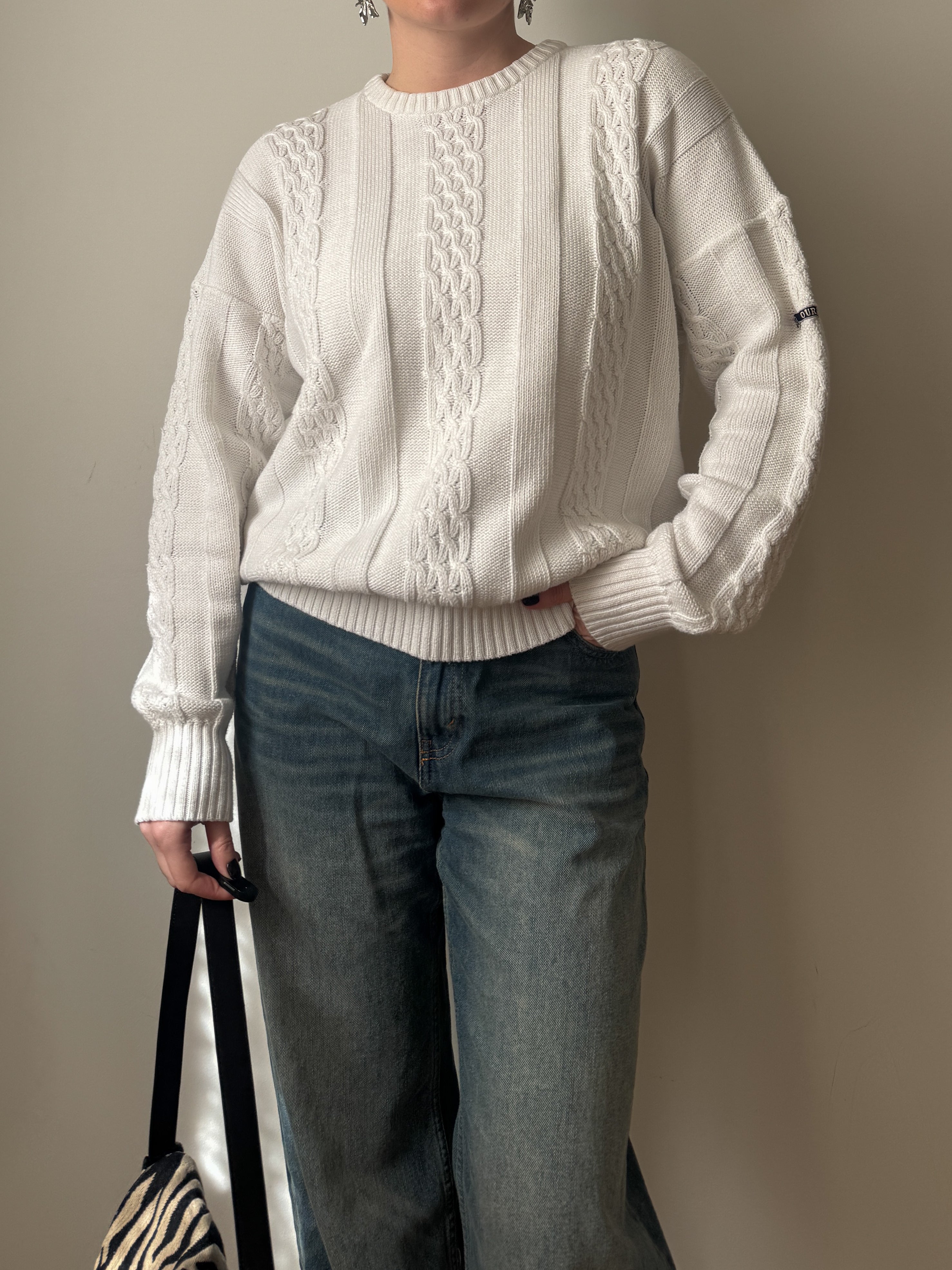 Maglione vintage in puro cotone lavorazione a treccia