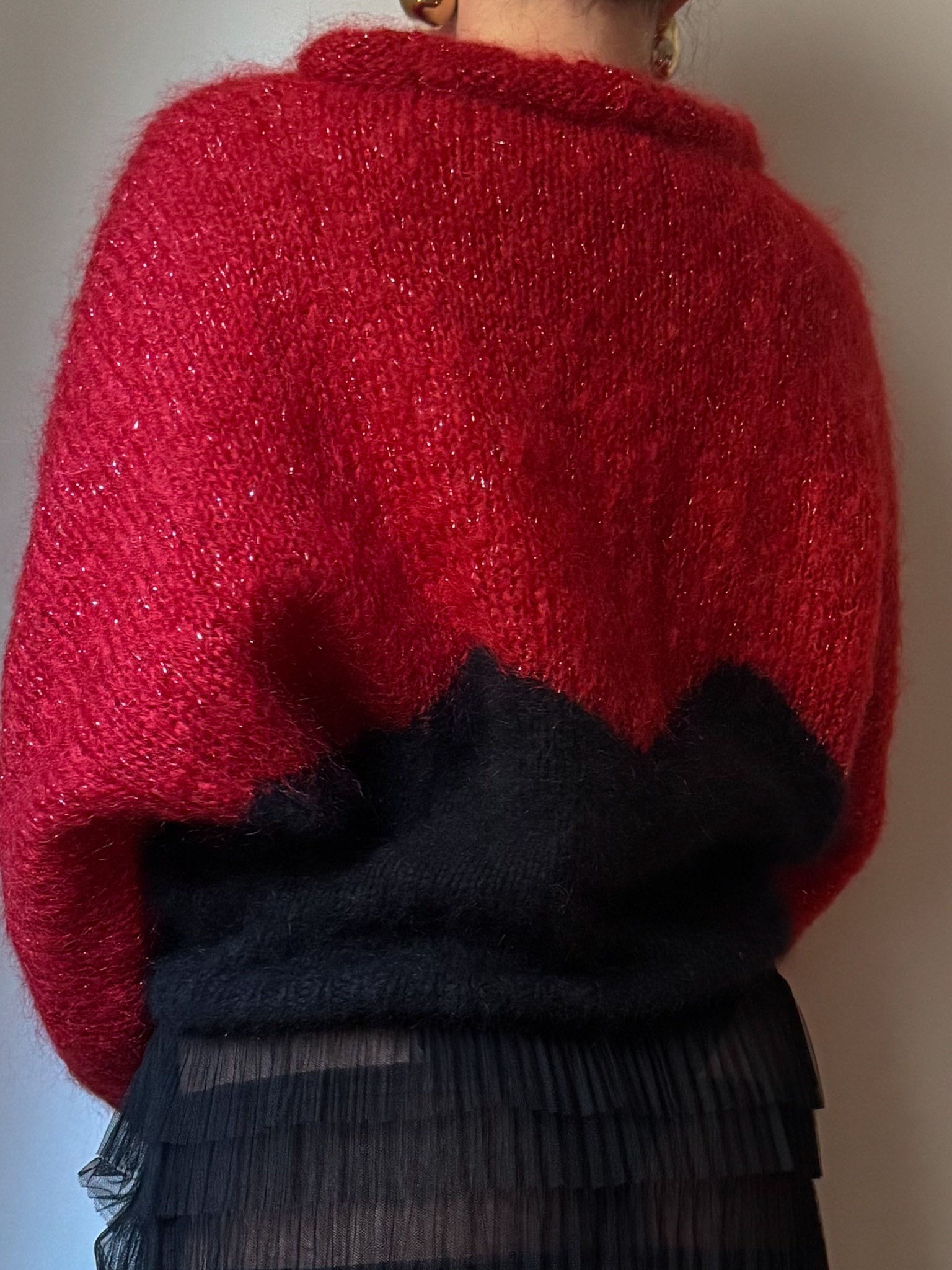 Mohair and angora red and black pull