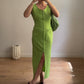 Zip green long dress