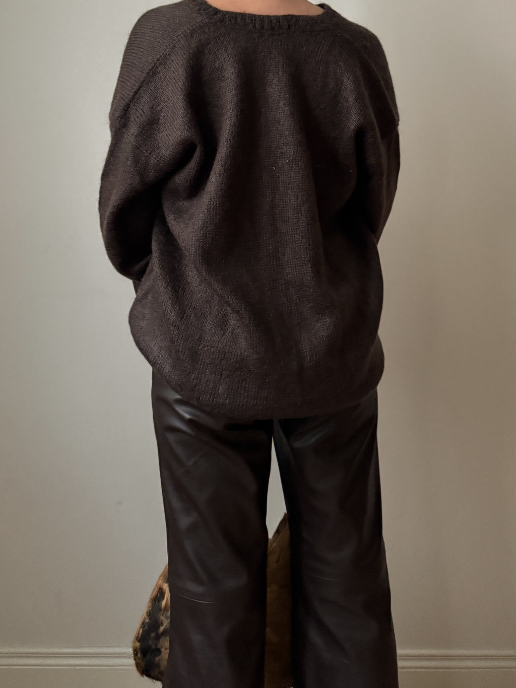 Pure wool embroidered brown cardigan