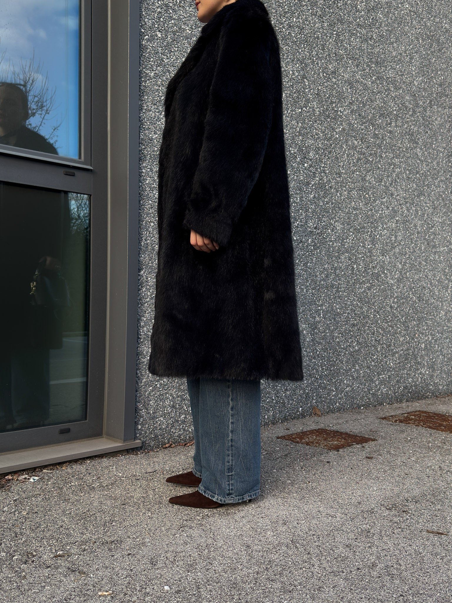 Fur black coat