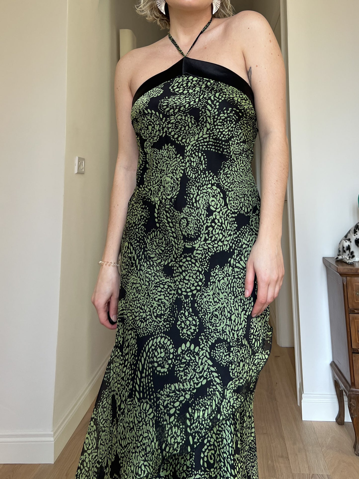 Pure silk black and green dress