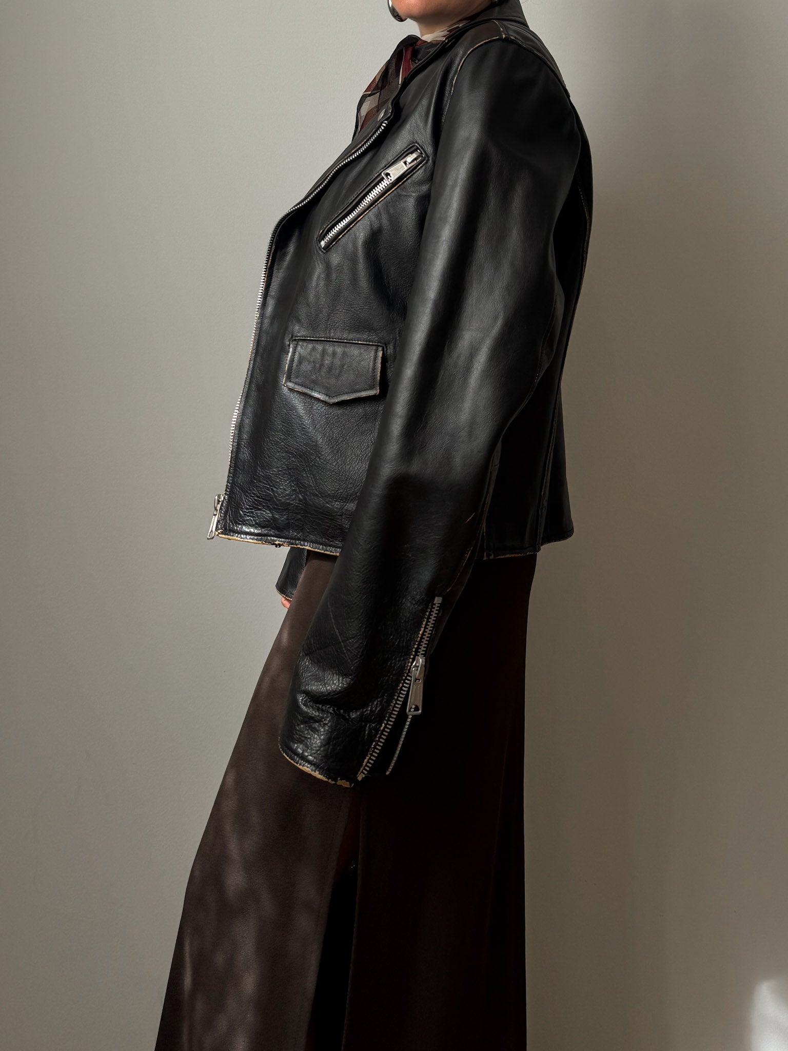 Real leather distressed Chiodo jacket