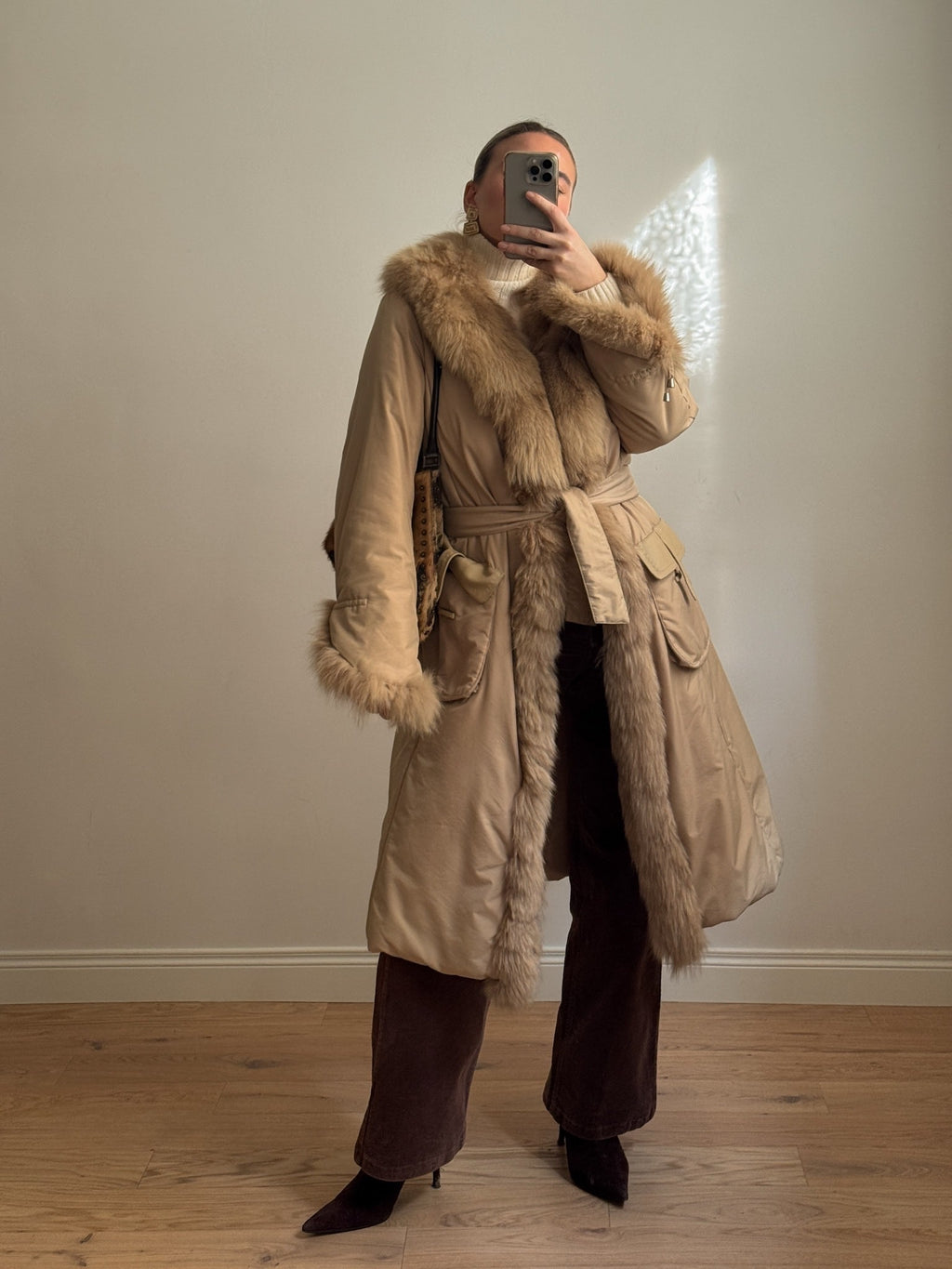 Padded coat with real fur details