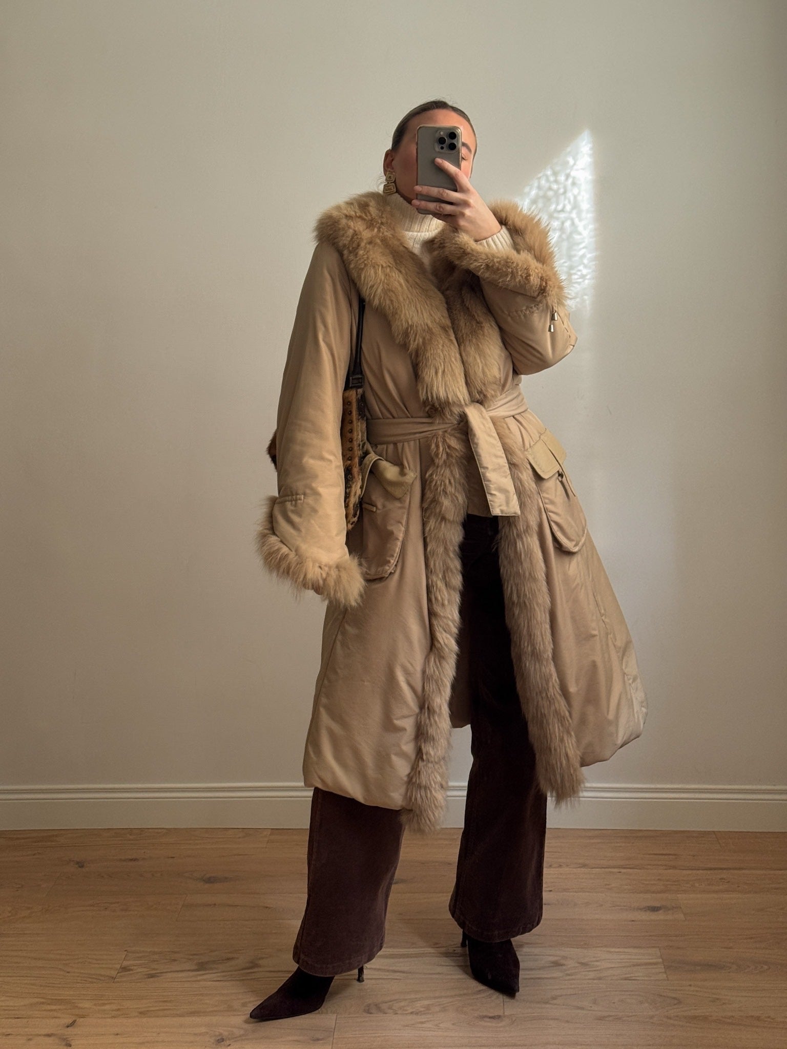 Padded coat with real fur details