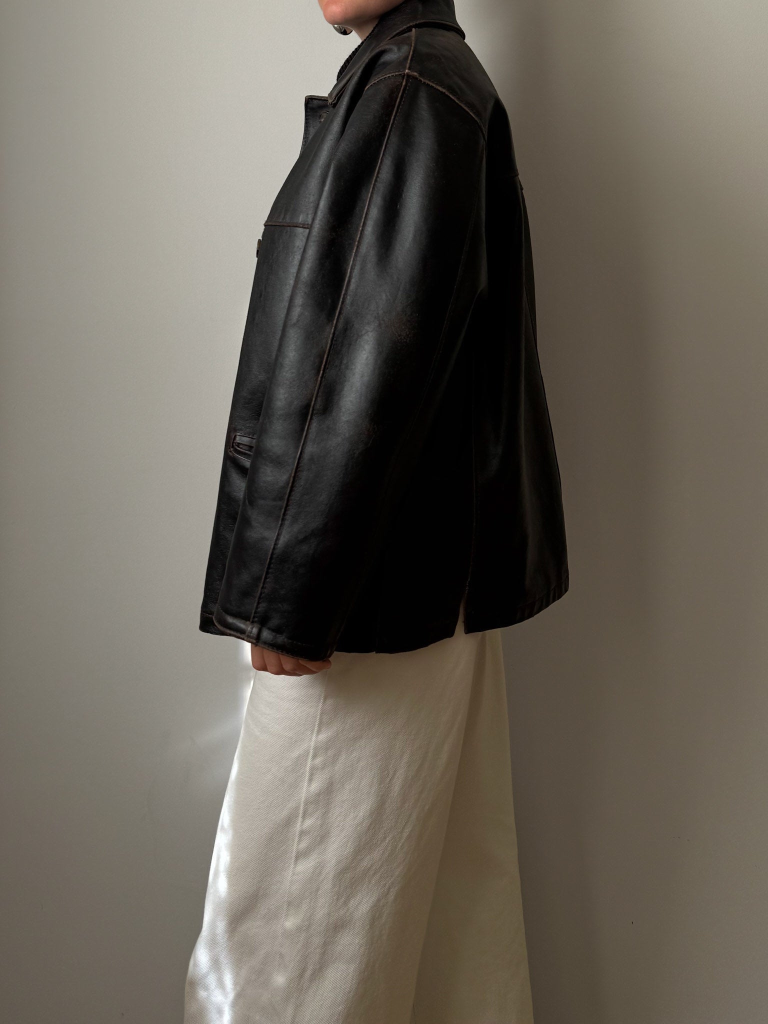 Real leather distressed jacket