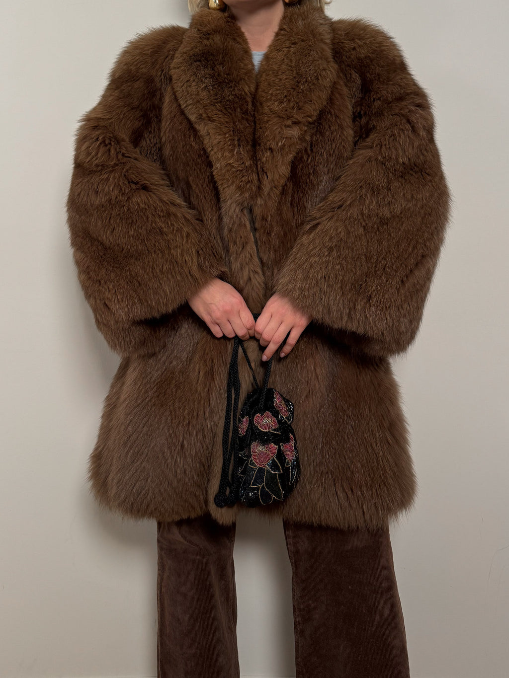 Real fur brown coat