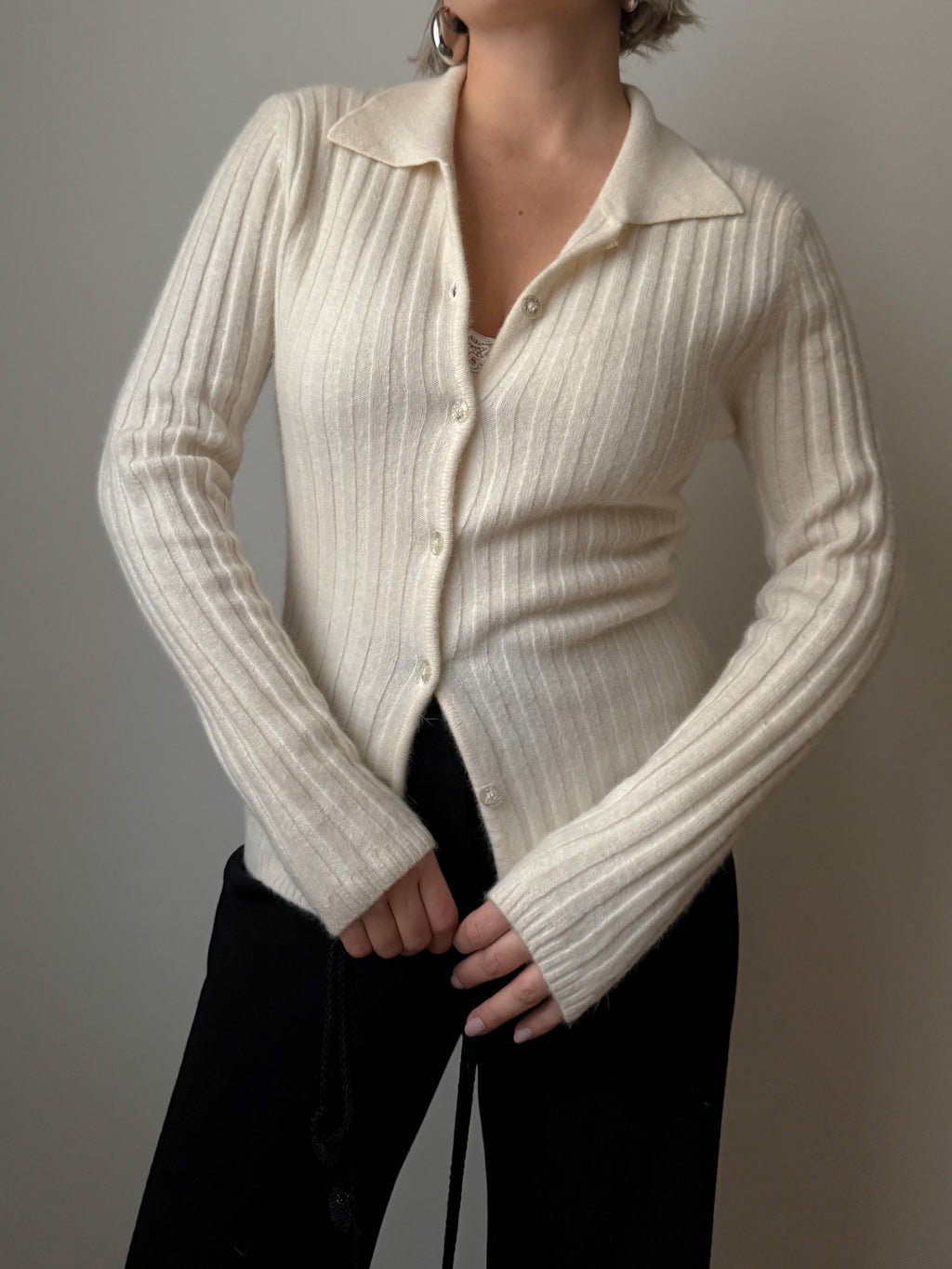 Angora and wool ivory cardigan