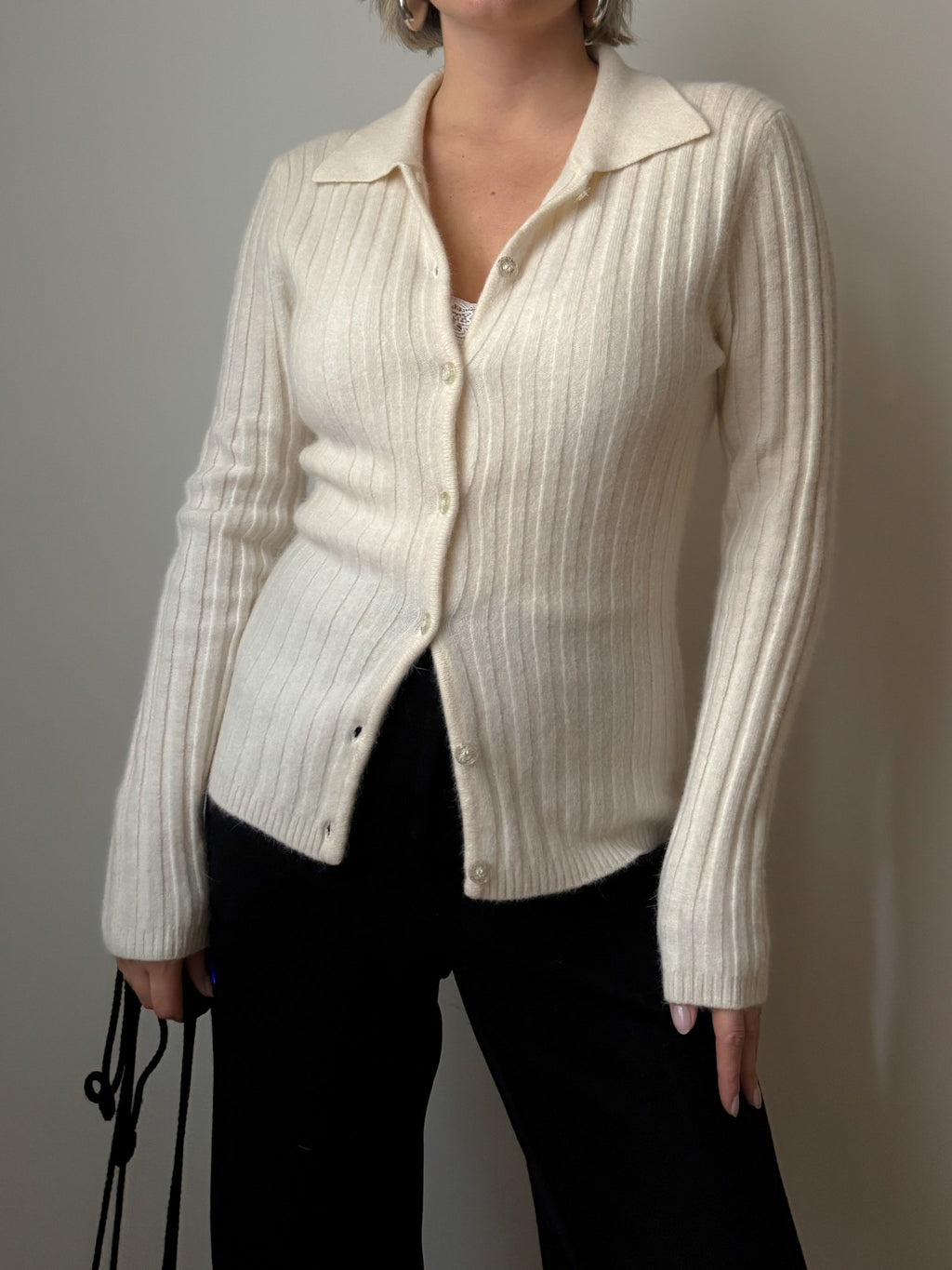 Angora and wool ivory cardigan