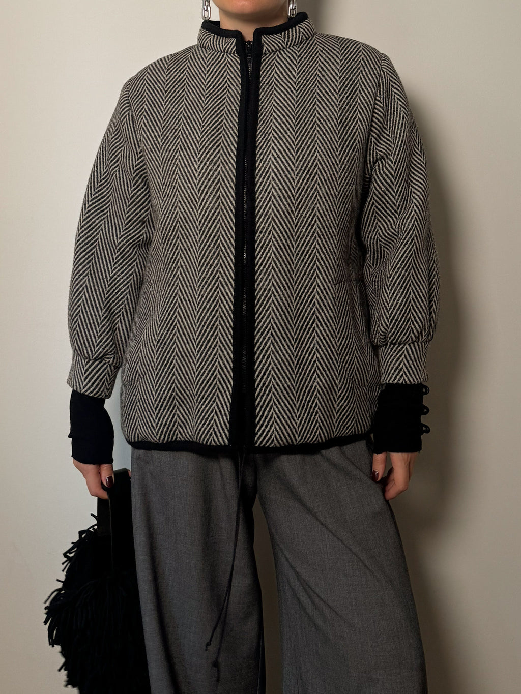 Pure wool black and white bomber