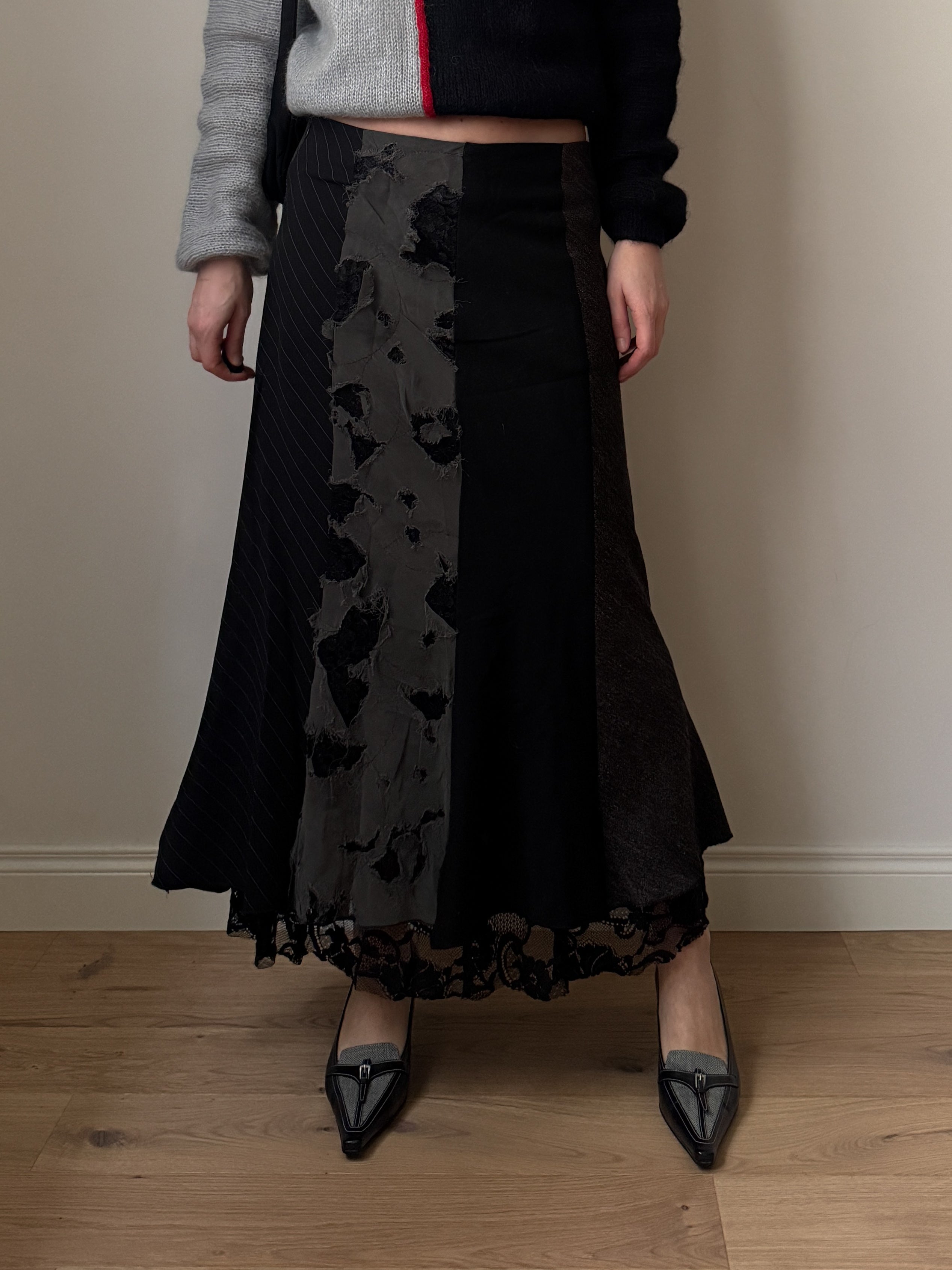 Patchwork black long skirt