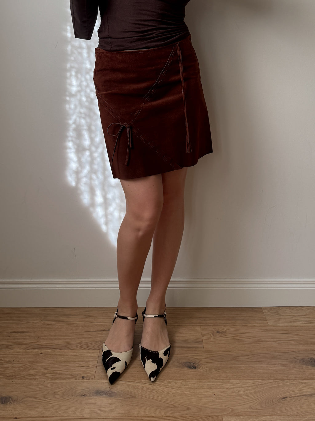 Real suede chestnut skirt