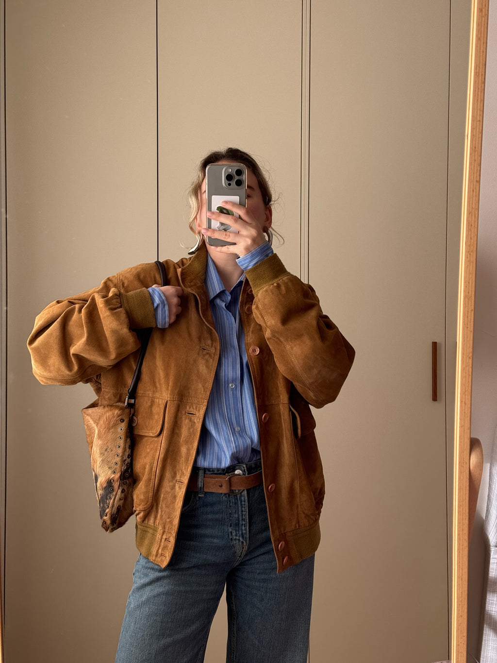 Real suede caramel bomber