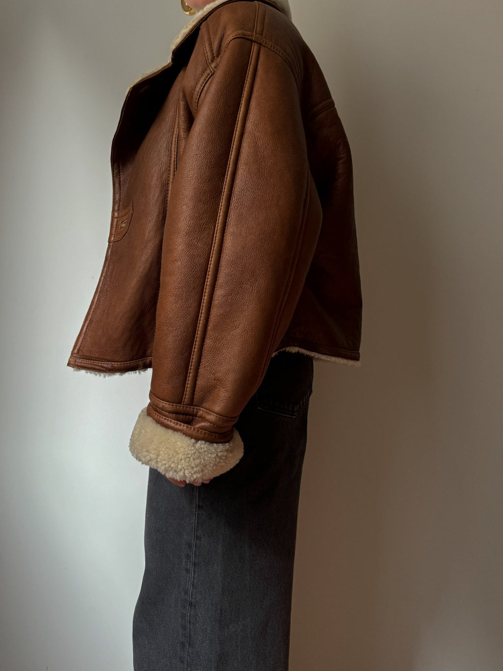 Cropped real shearling