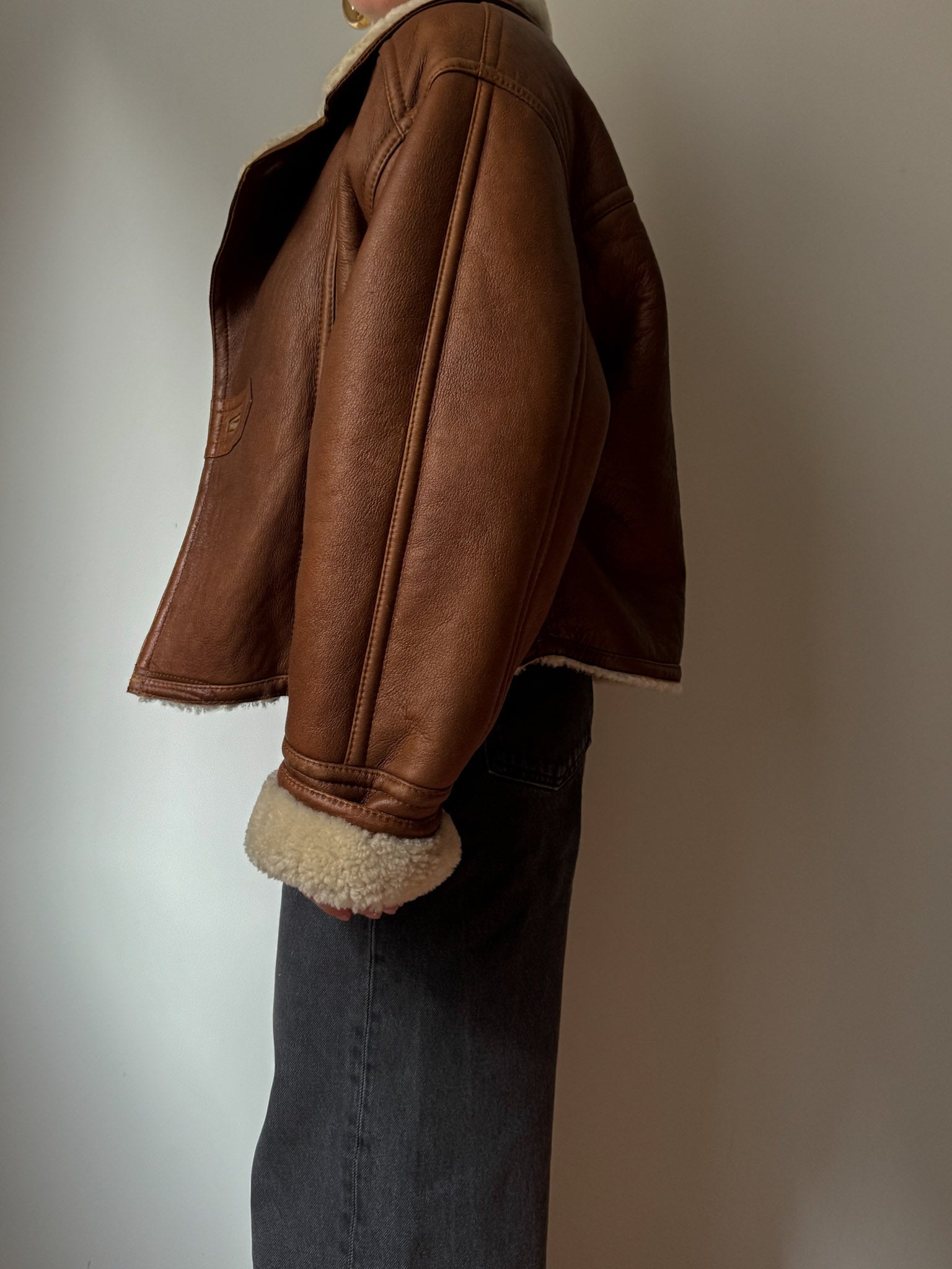 Cropped real shearling