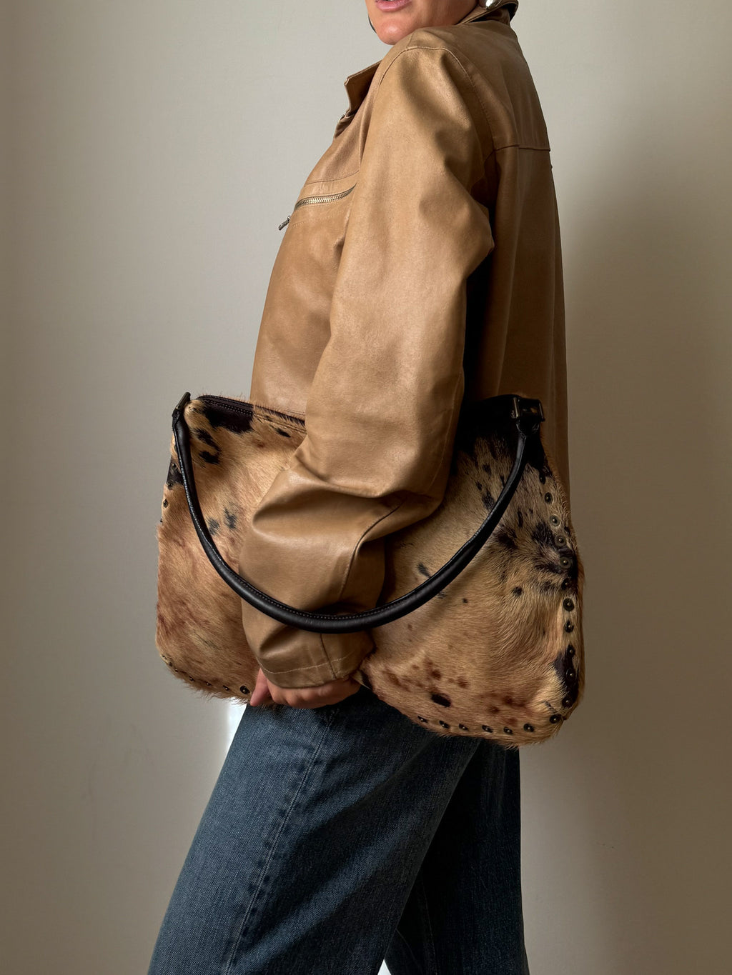 Real leather beige jacket