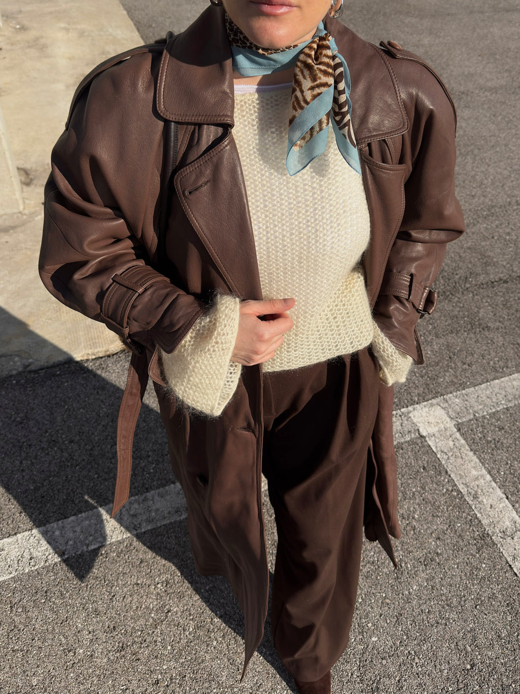 Genuin leather chocolate trench coat