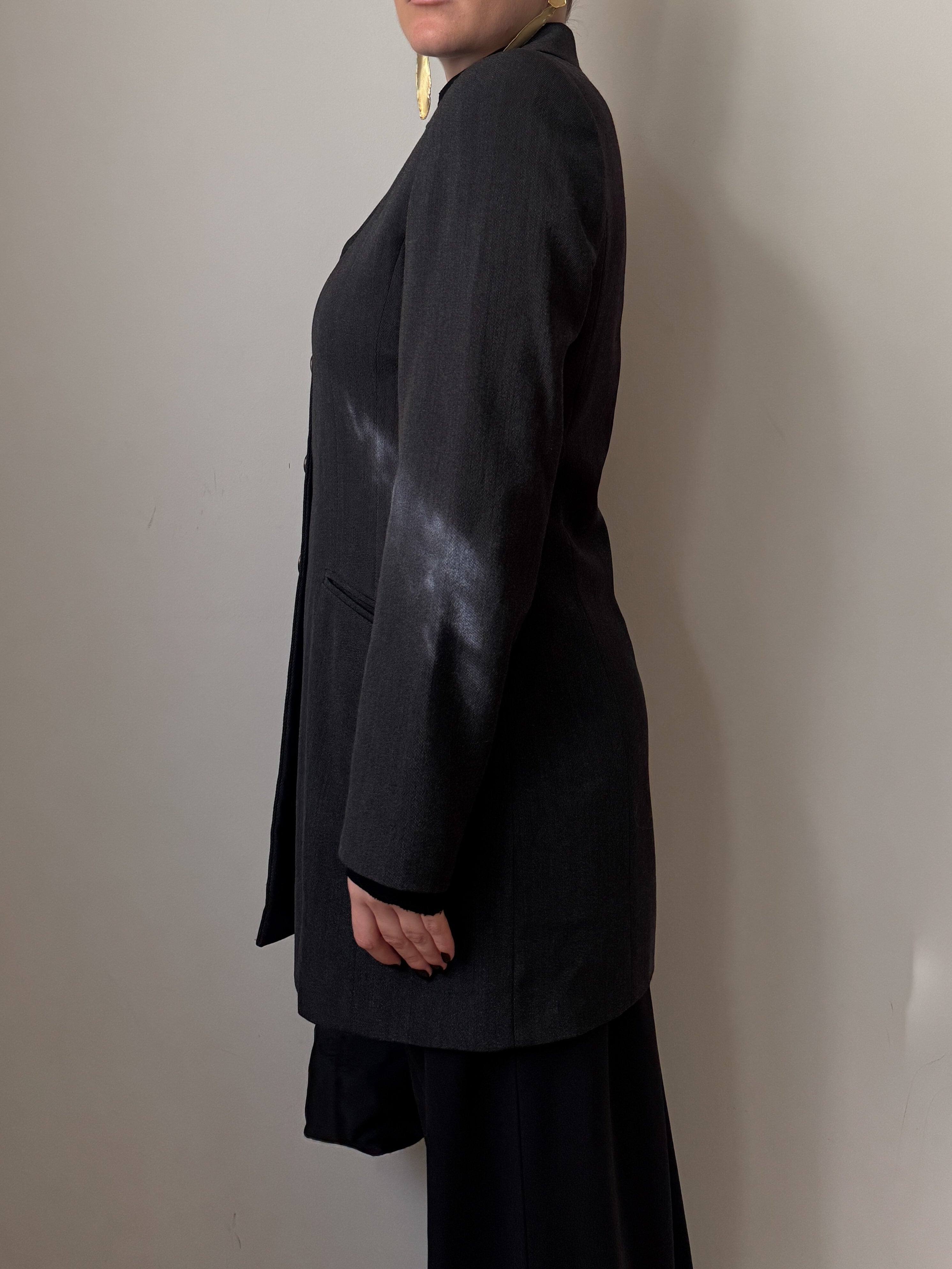 Blazer vintage antracite in lana e viscosa sagomato