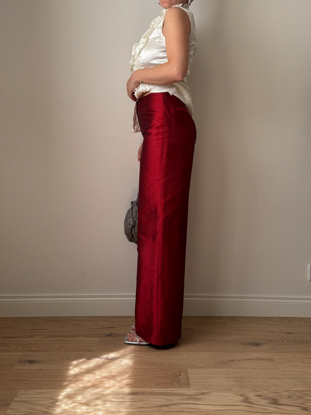 Pure silk red pants